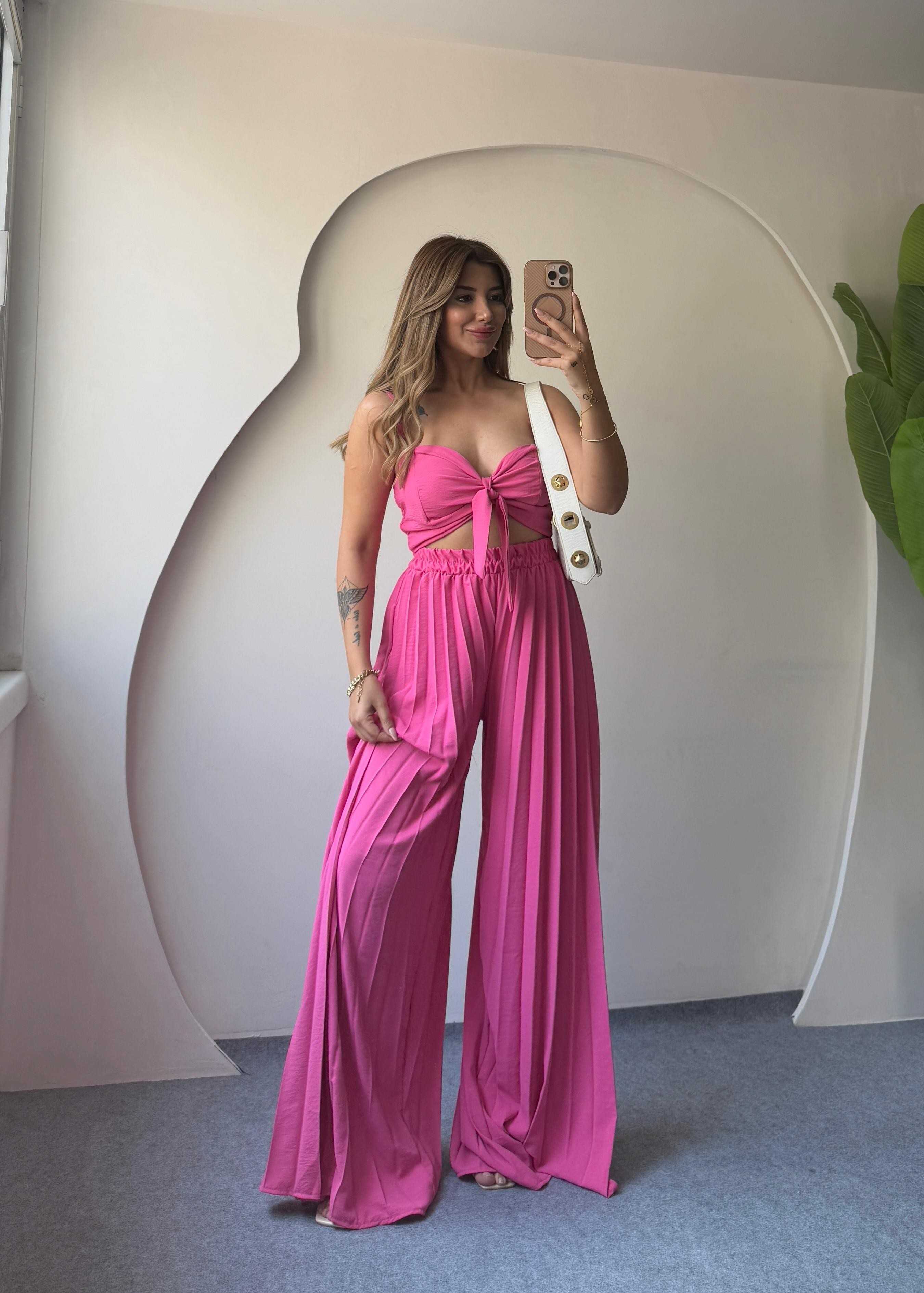 MELENY PLİSELİ TAKIM - PEMBE