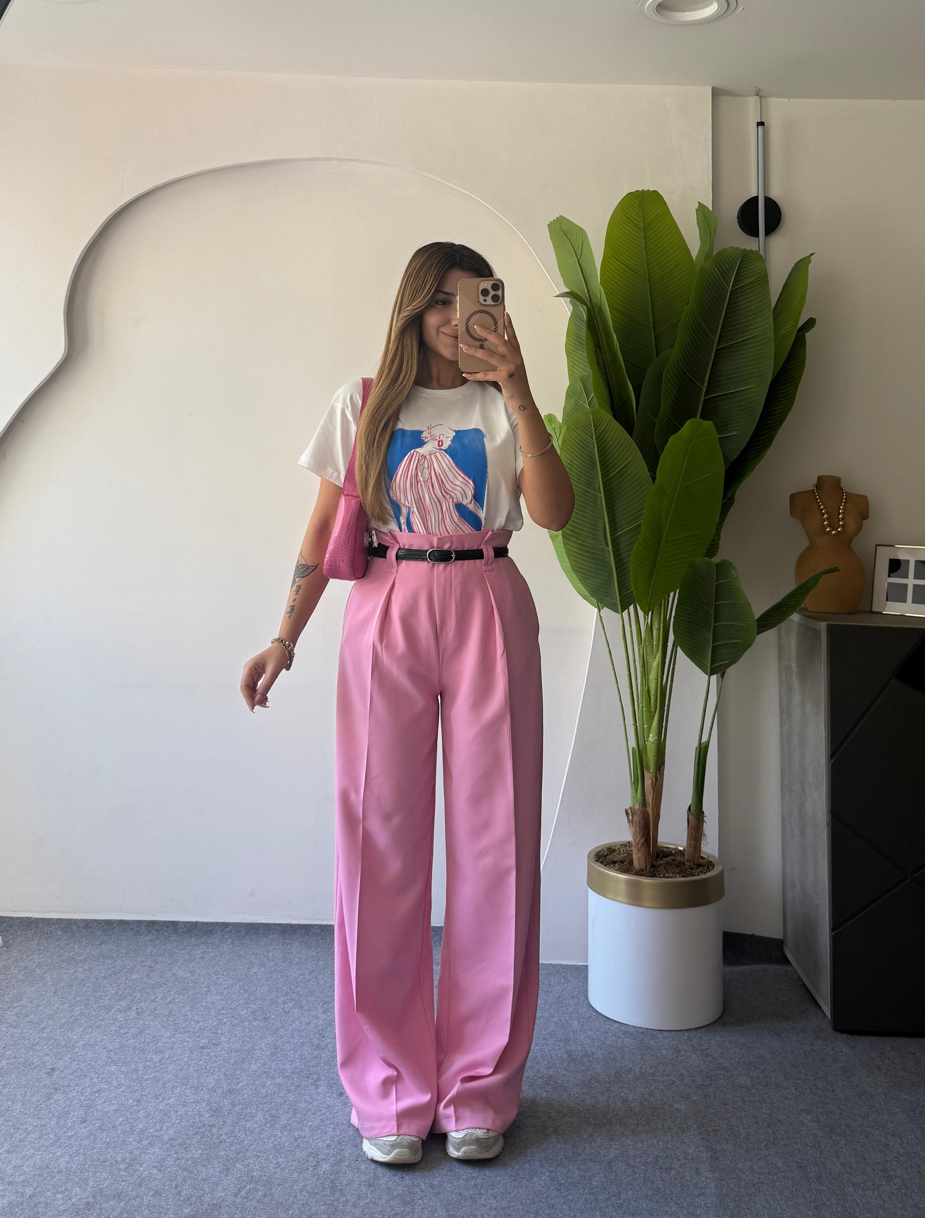PREMİUM KEMERLİ PANTOLON - TOZ PEMBE