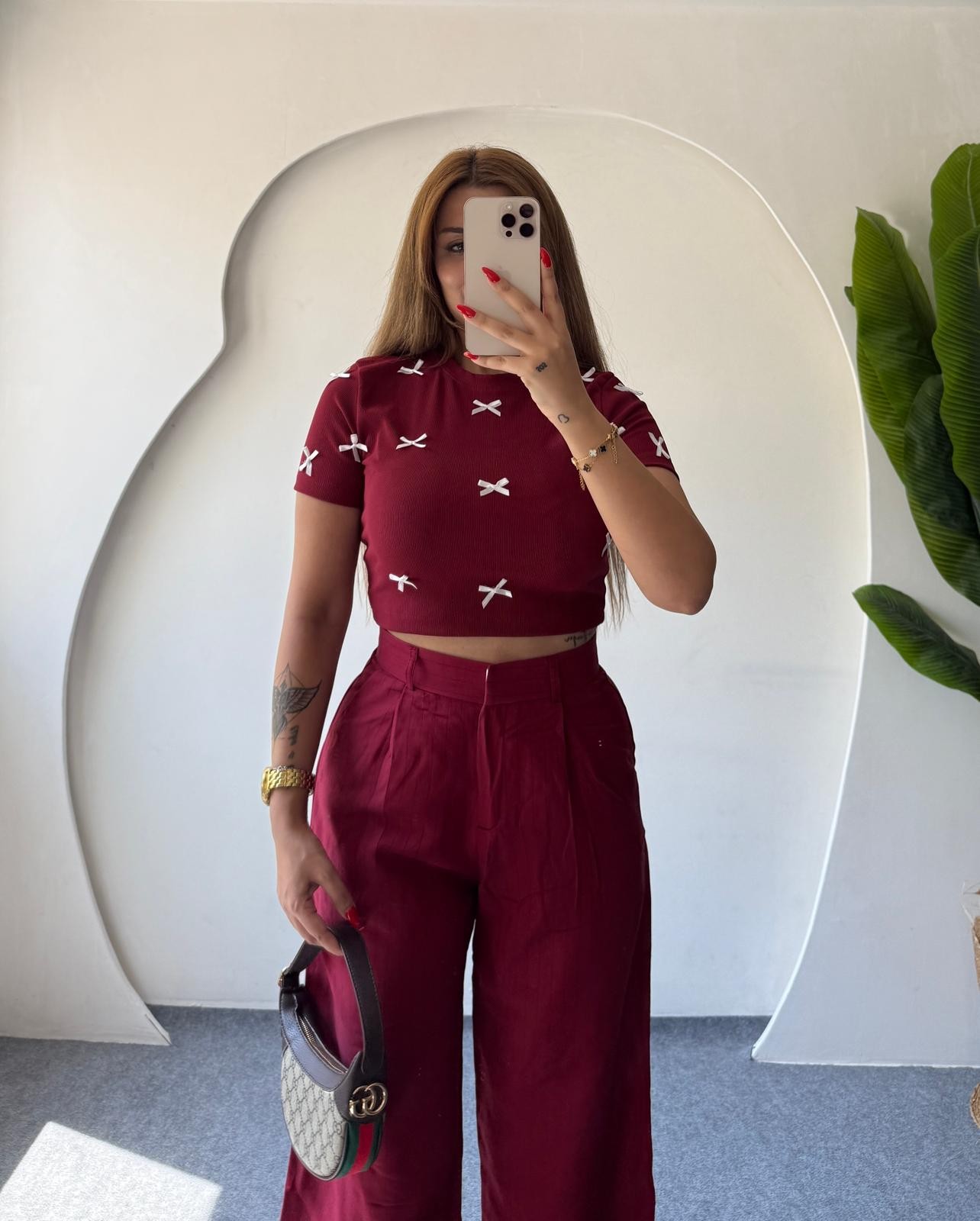 TENS KURDELE DETAYLI BLUZ - BORDO