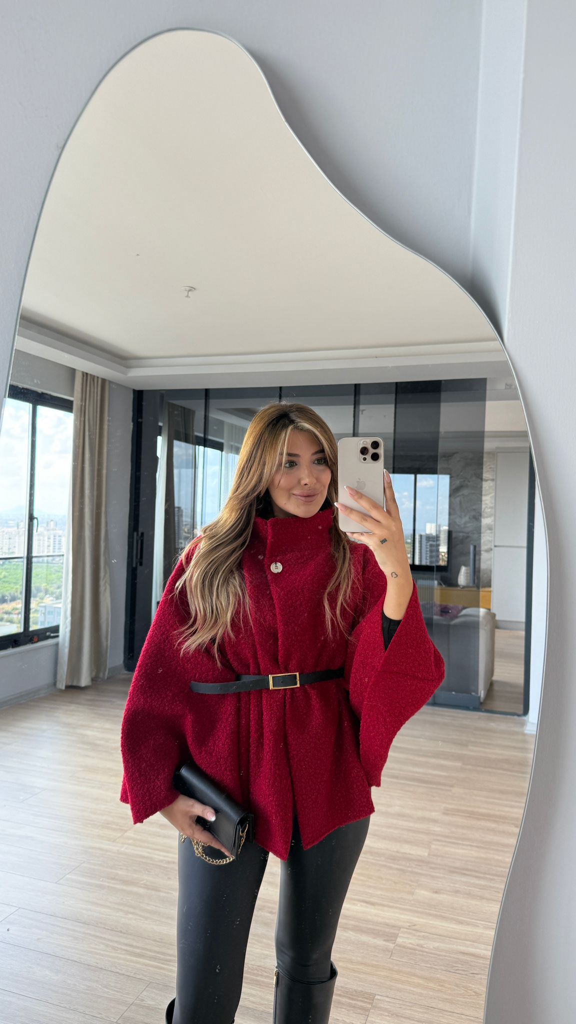 JOİSA KEMERLİ BUKLET PANÇO - BORDO