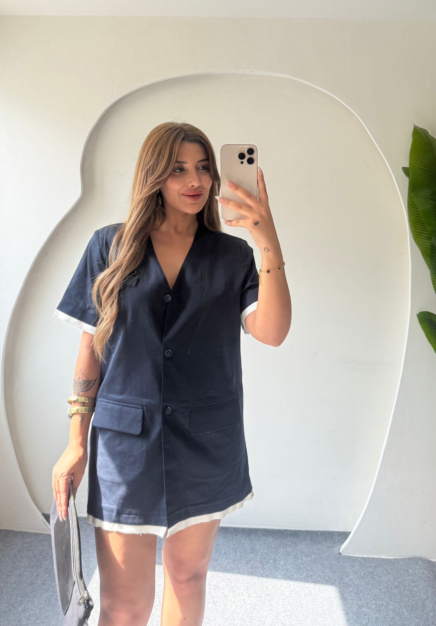 FENDİ KETEN  ELBİSE - LACİVERT