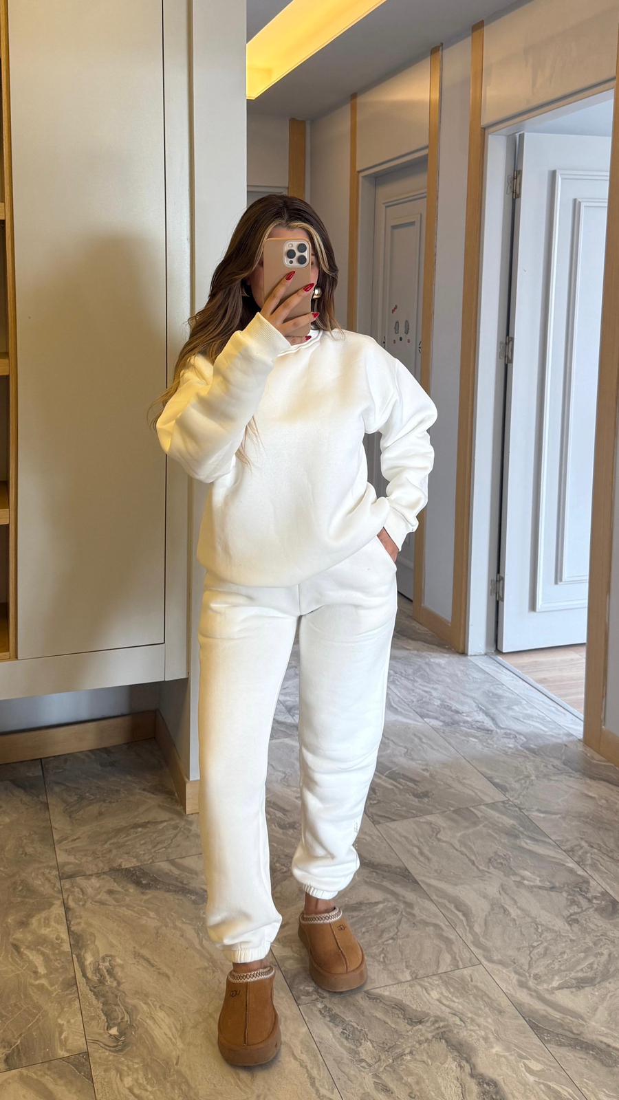 BAGY BİSİKLET YAKA OVERSIZE TAKIM - BEYAZ