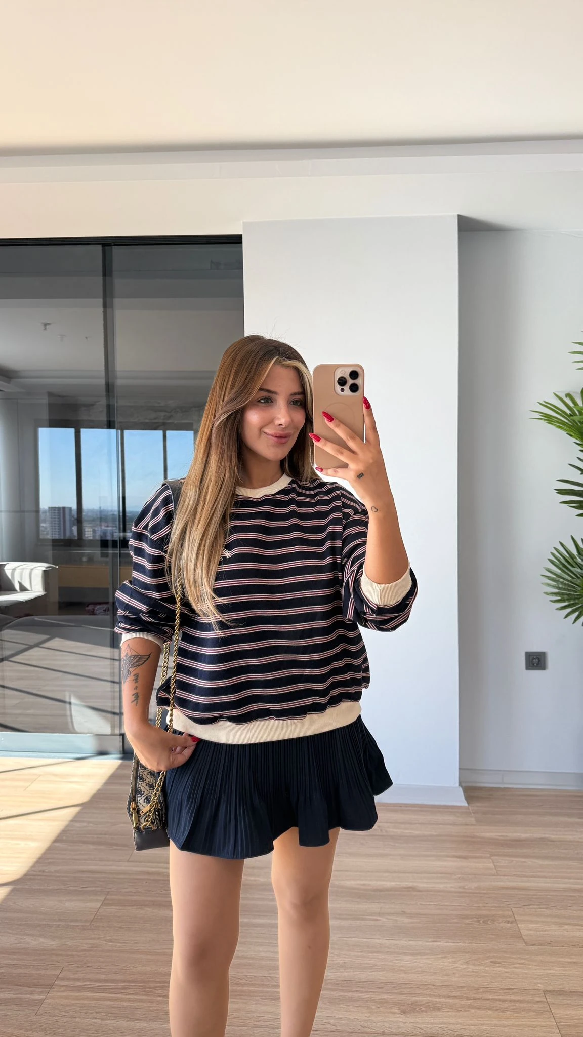 PİLELİ ŞORT ETEK - LACİVERT