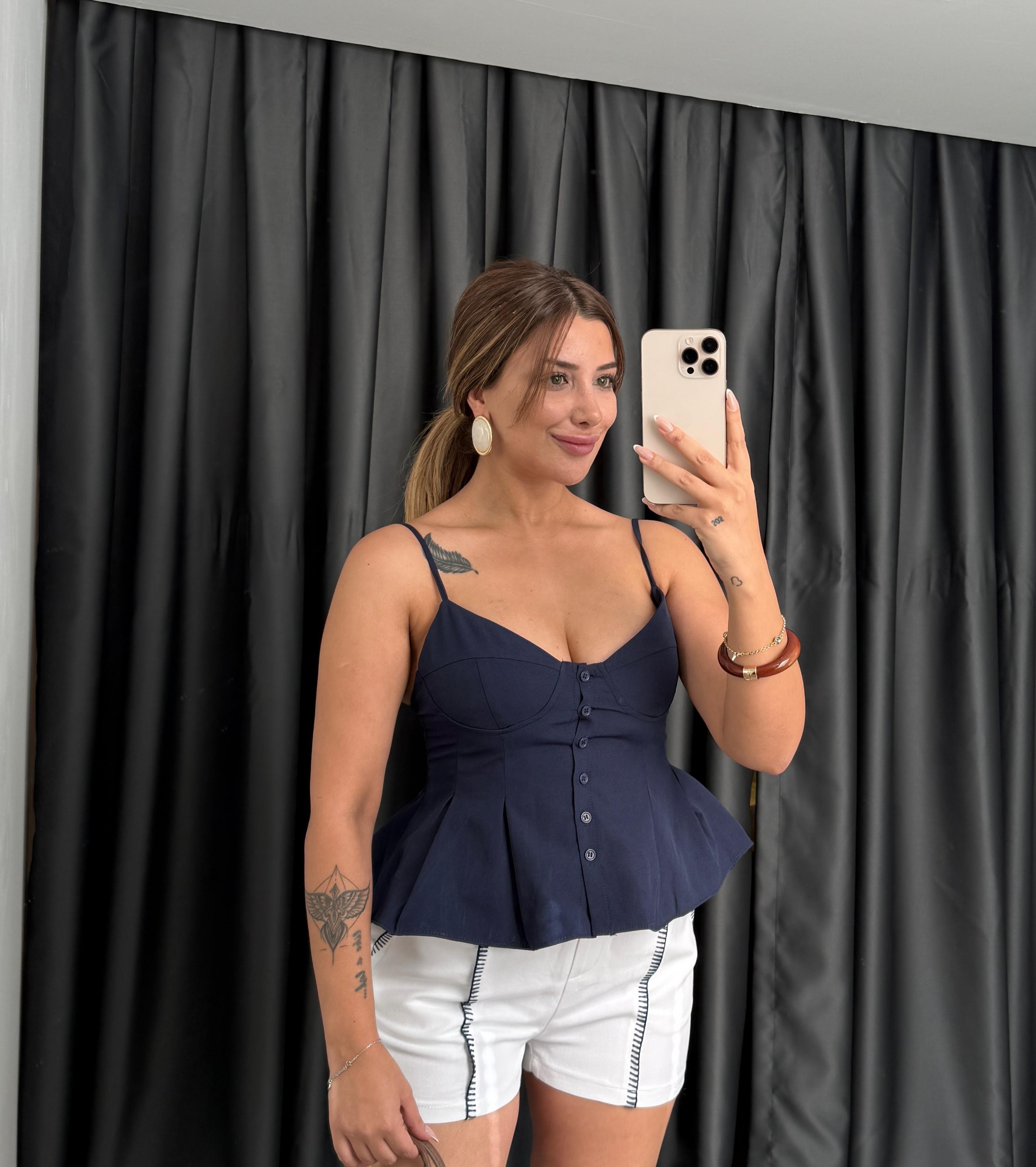 JESSİ İP ASKILI BLUZ - LACİVERT