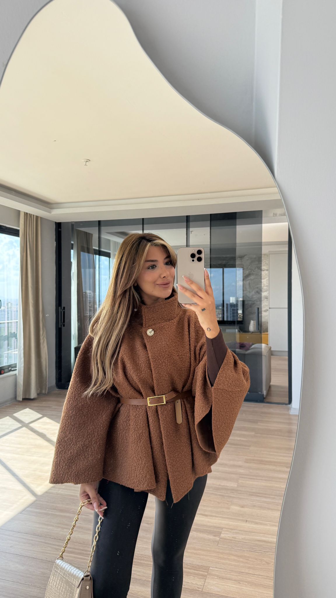 JOİSA KEMERLİ BUKLET PANÇO - KAHVERENGİ