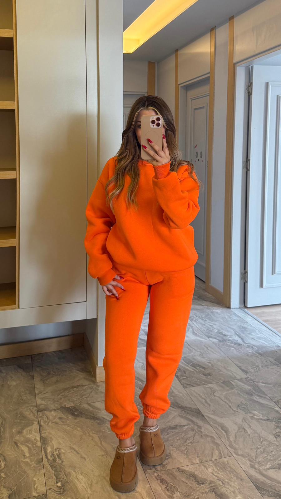 BAGY BİSİKLET YAKA OVERSIZE TAKIM - TURUNCU