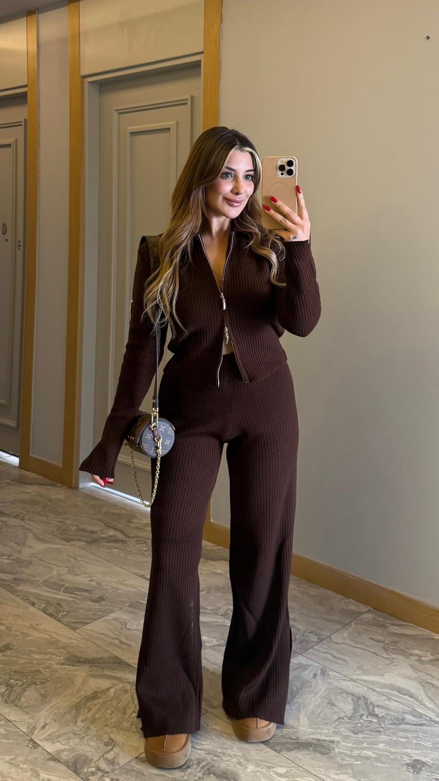 NİLOR FERMUARLI TRİKO TAKIM - KAHVERENGİ