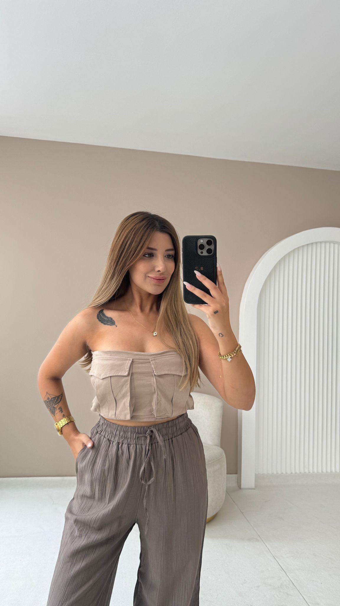 FONİ STRAPLEZ CROP - BEJ