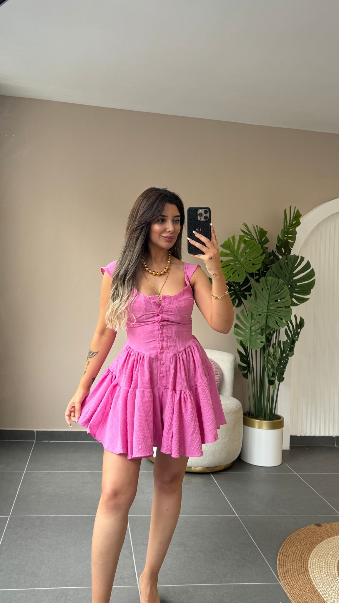 JHORNY DÜĞME DETAYLI ŞORT TULUM - PEMBE