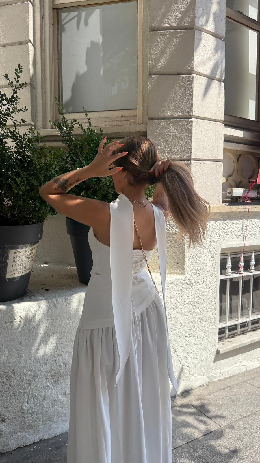 MOLİ YIRTMAÇ DETAYLI ELBİSE