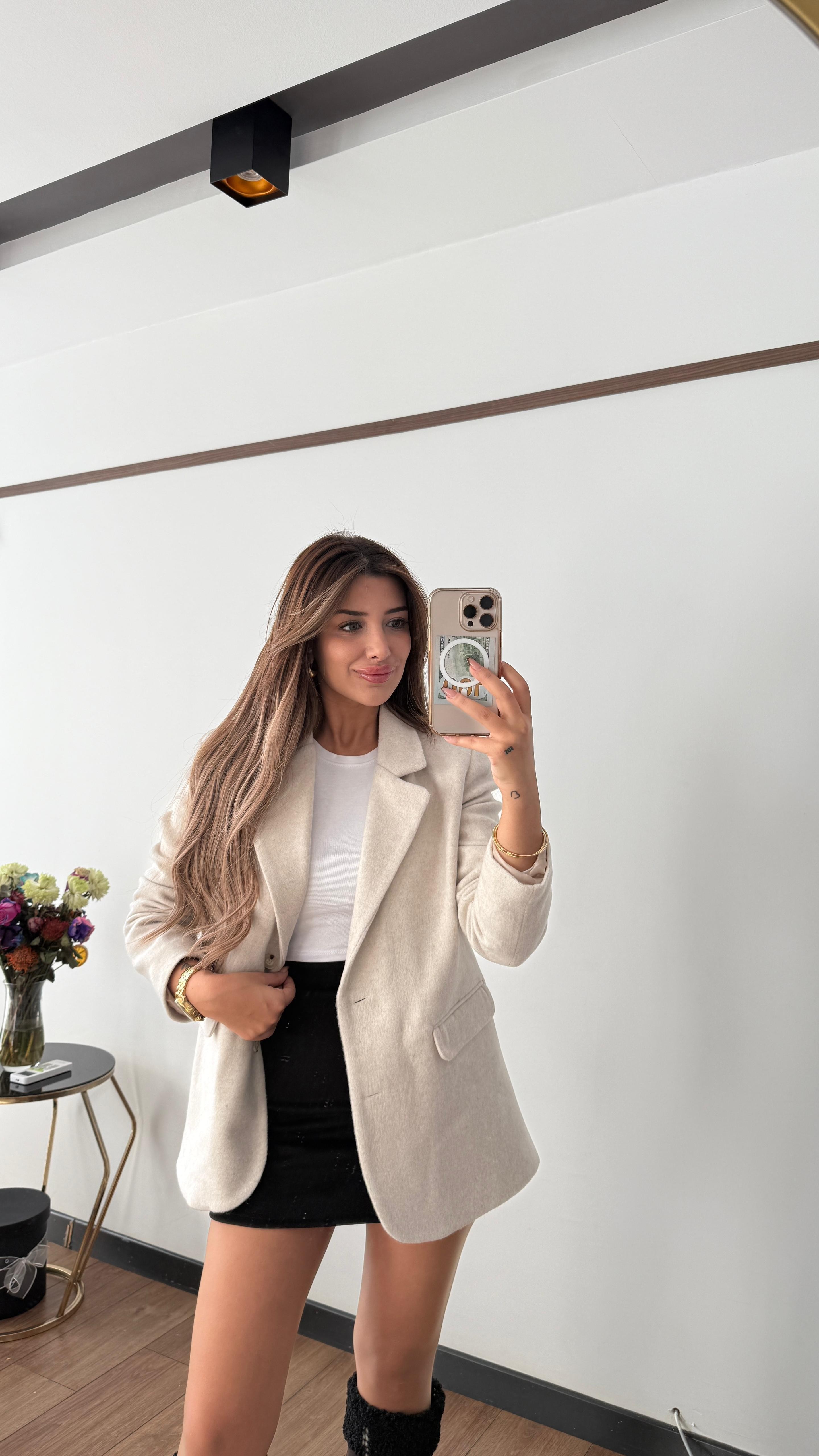 PREMİUM KAŞE BLAZER CEKET - EKRU