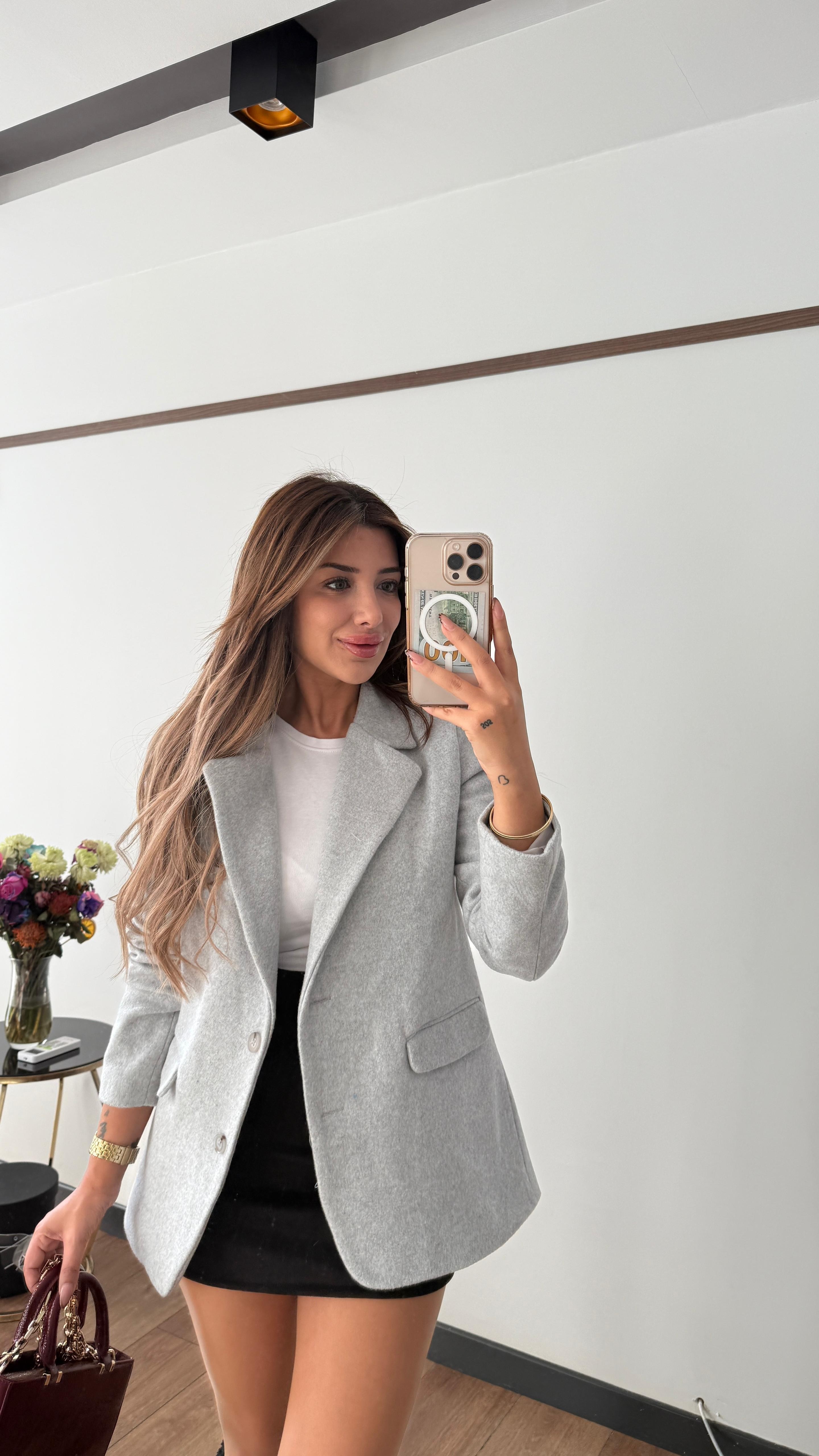 PREMİUM KAŞE BLAZER CEKET - açık gri