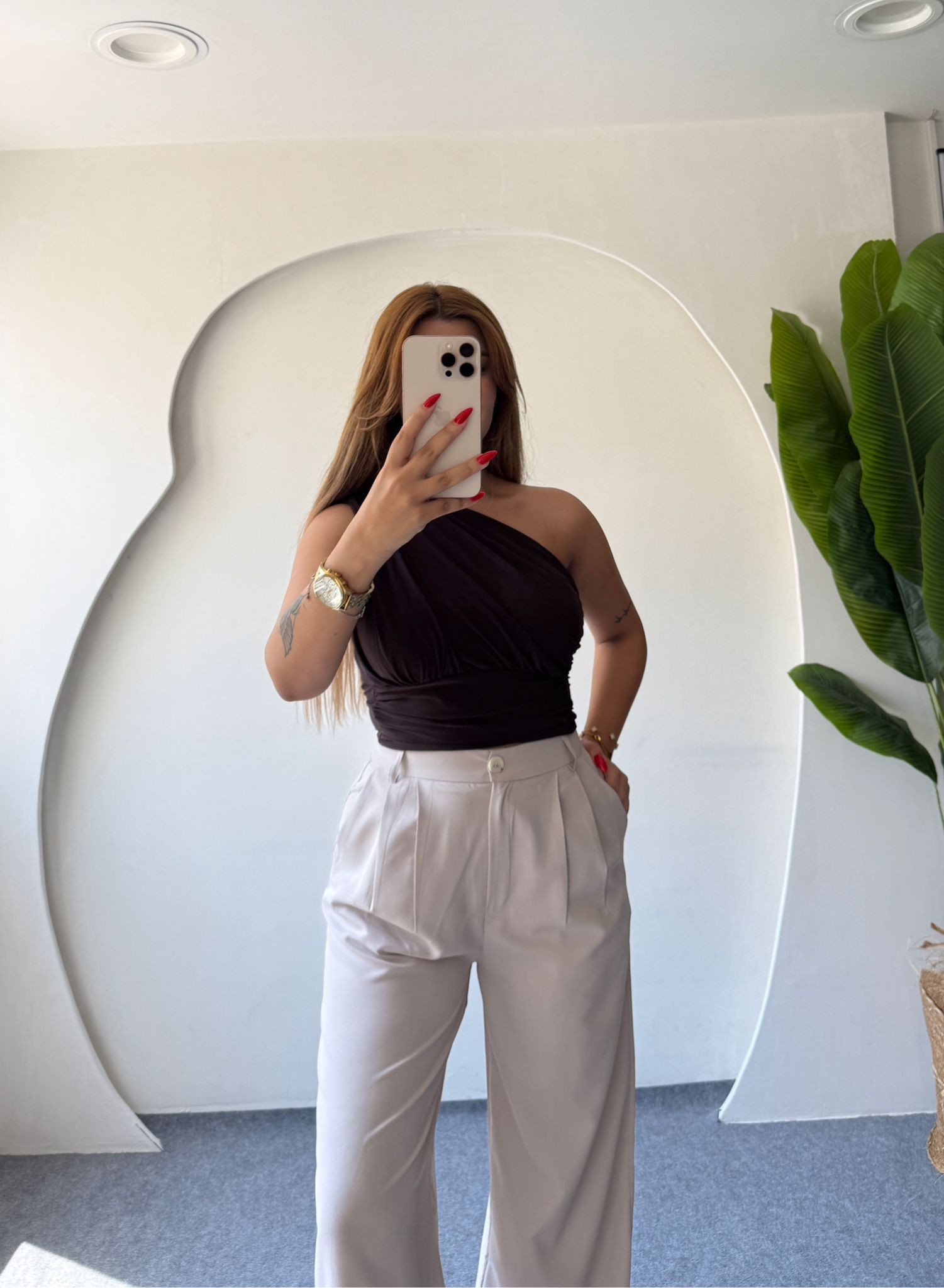 RİSTY TEK OMUZ BLUZ - ACI KAHVE