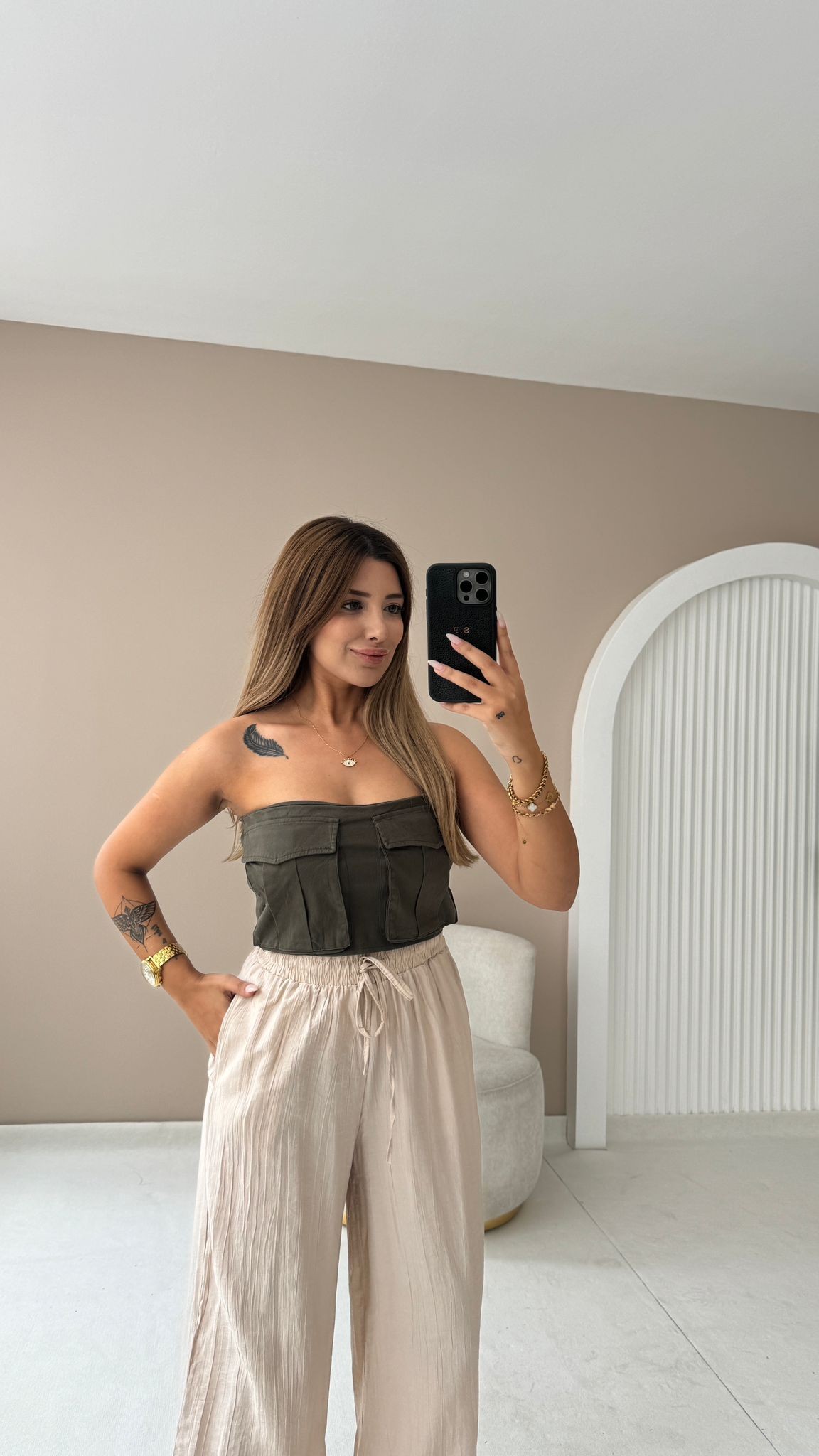 FONİ STRAPLEZ CROP - HAKİ