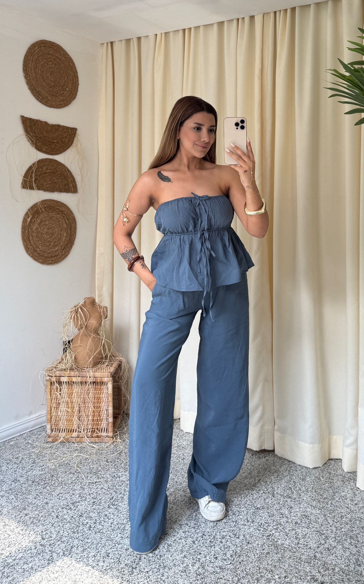 JESSİCA SALAŞ BLUZ PANTOLON TAKIM - İNDİGO