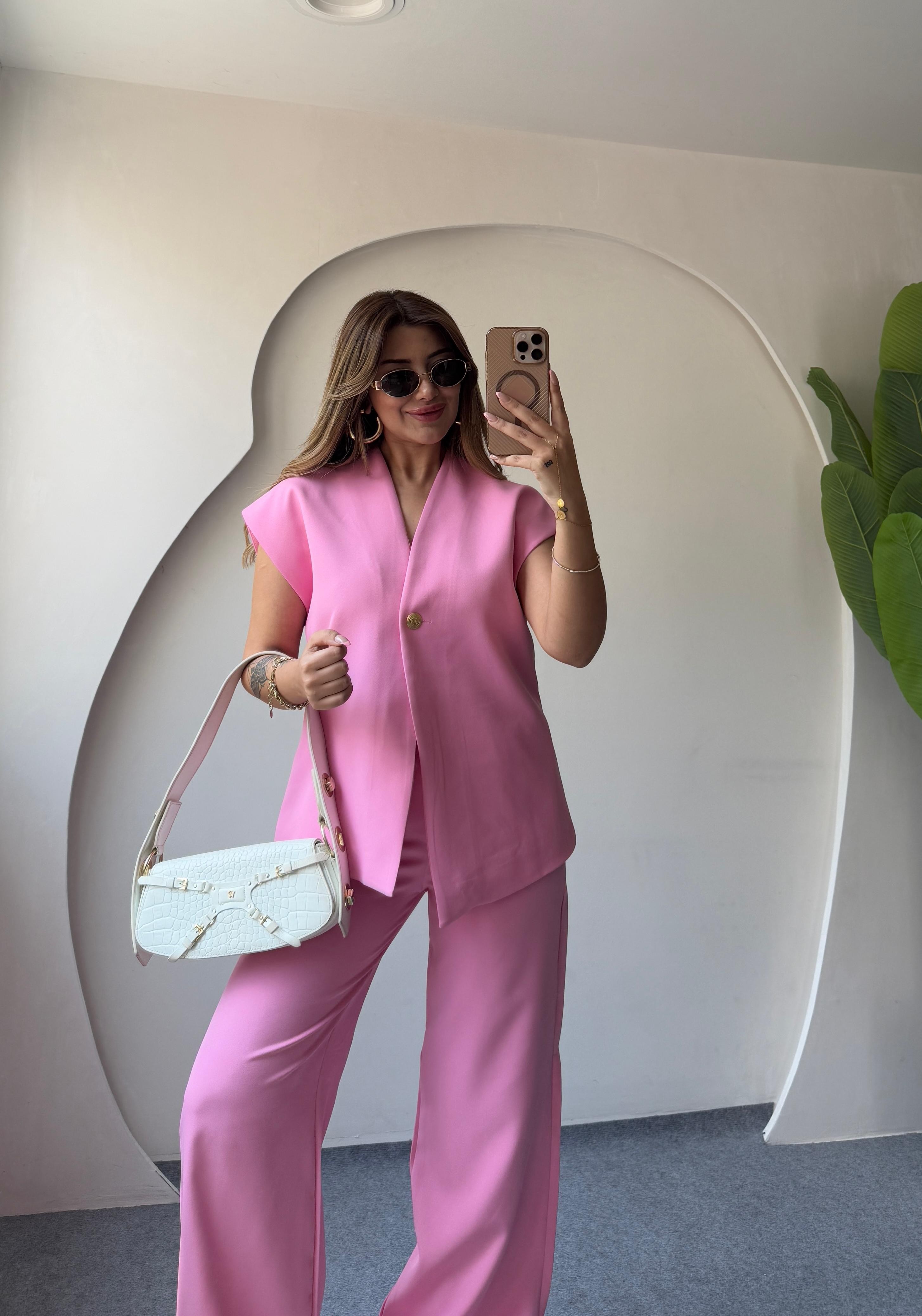 AREL TEK DÜĞME DOUBLE TAKIM - PEMBE