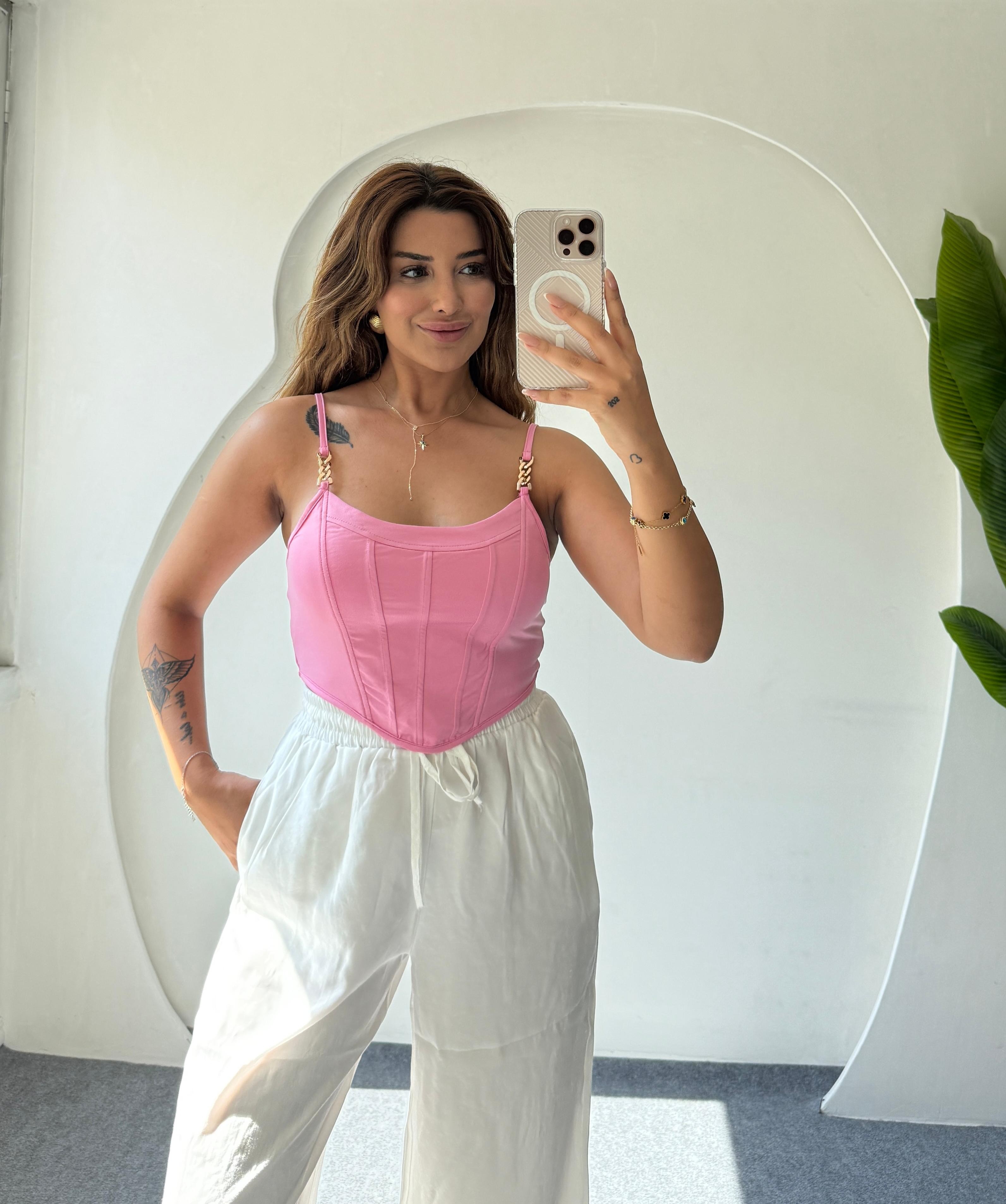 LERY KORSE TOP - PEMBE
