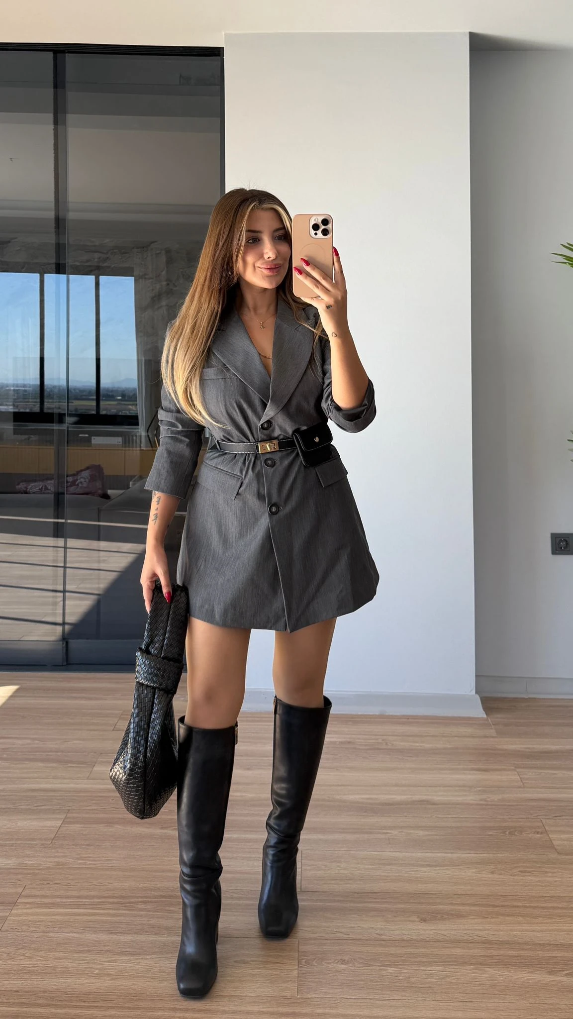 ESTE KEMERLİ BLAZER ELBİSE - GRİ