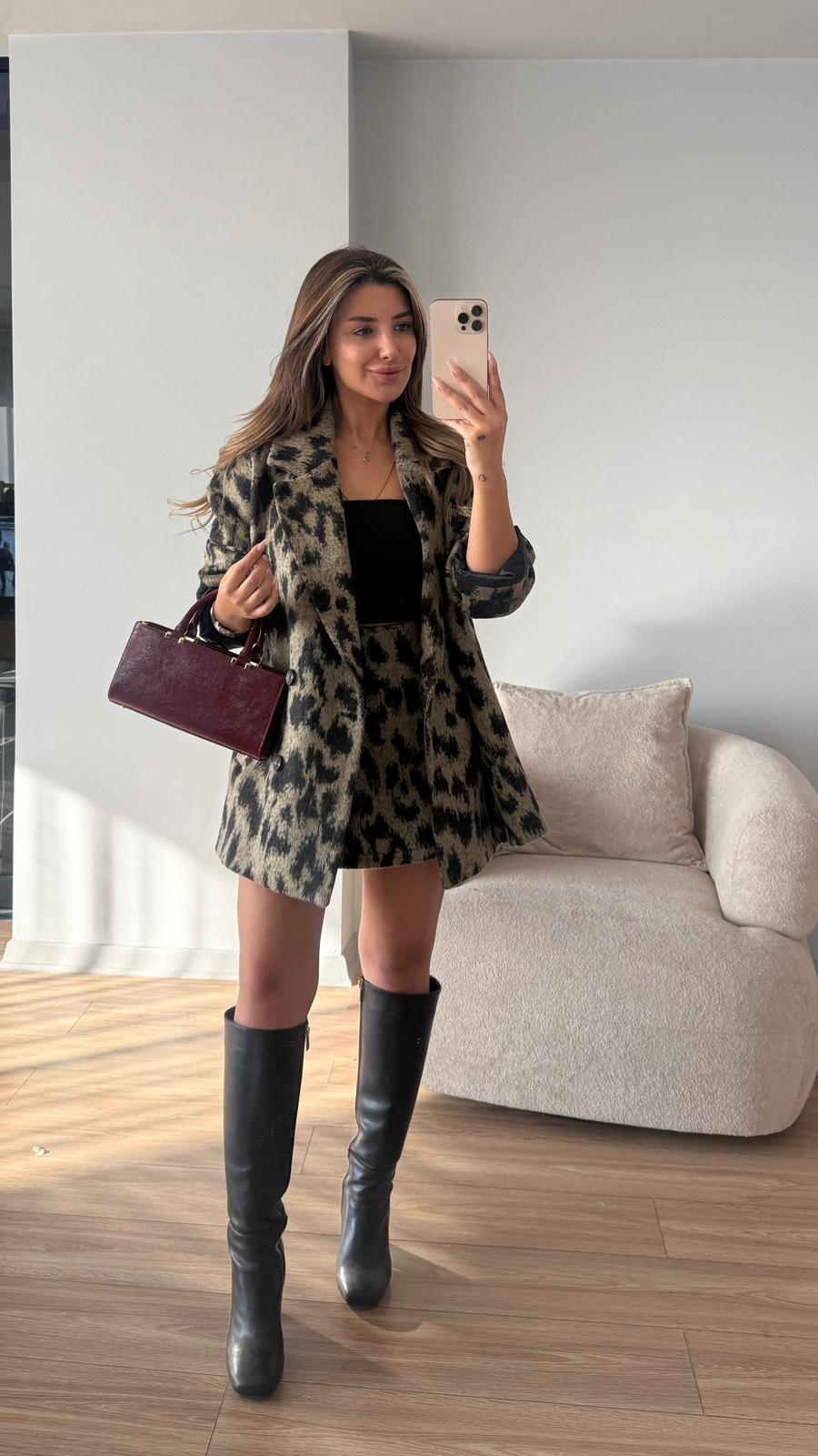 LEOPAR DESENLİ BLAZER ETEK TAKIM