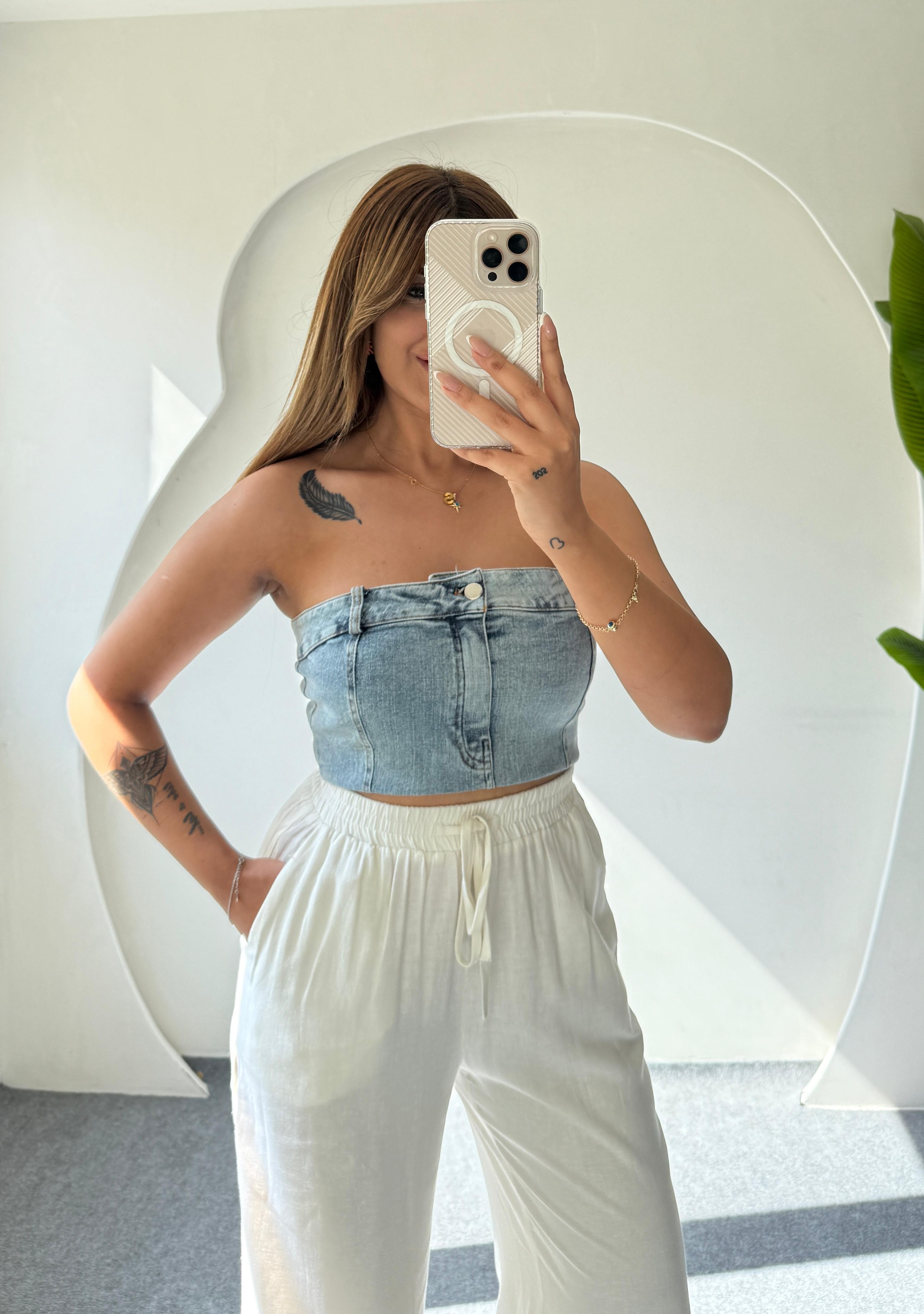 STRAPLEZ KOT CROP - AÇIK MAVİ