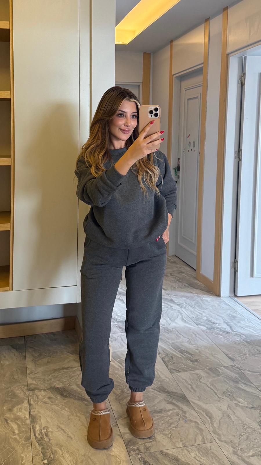 BAGY BİSİKLET YAKA OVERSIZE TAKIM - GRİ