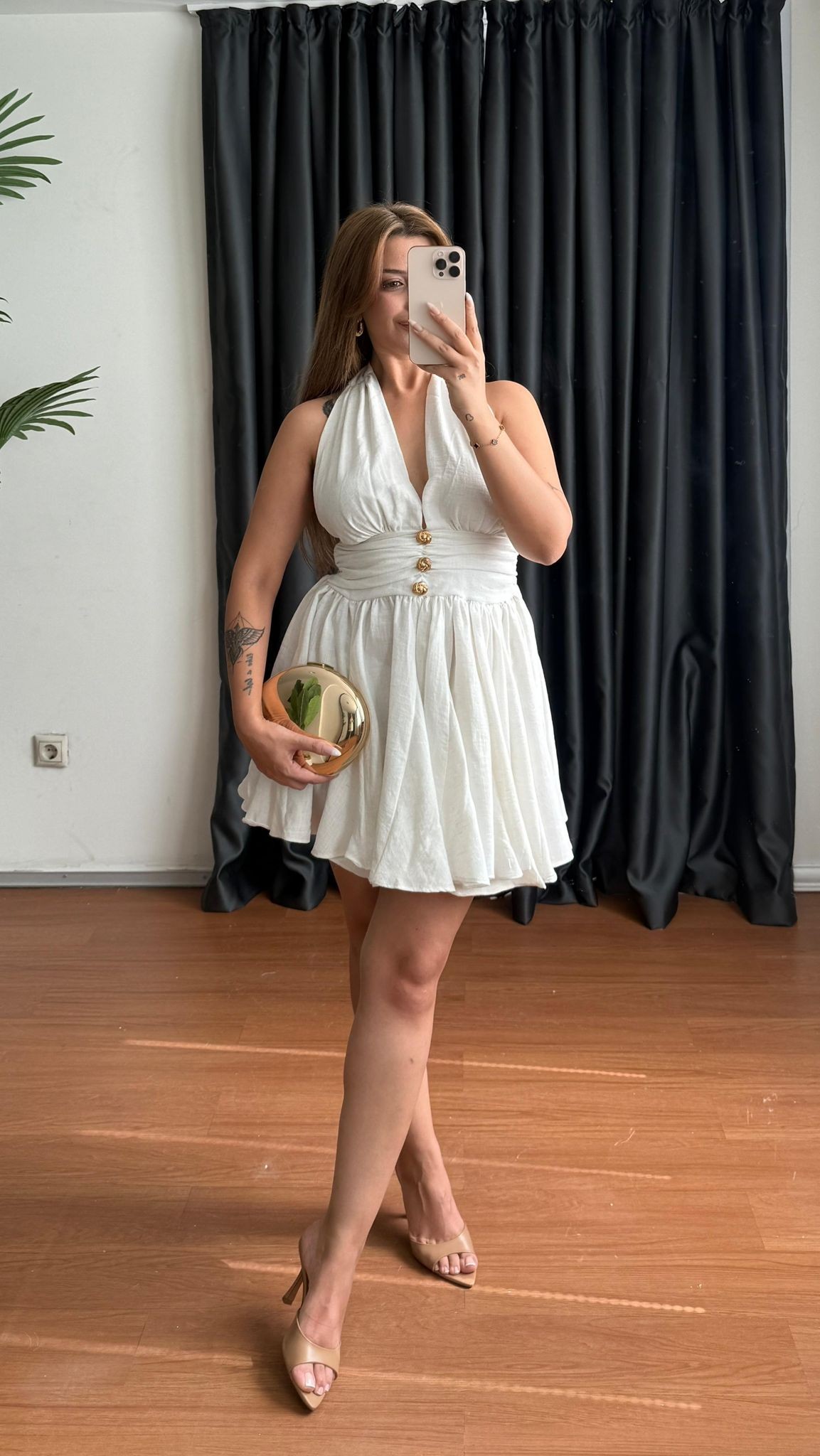 LUSİ BOYUNDAN BAĞLAMALI ELBİSE