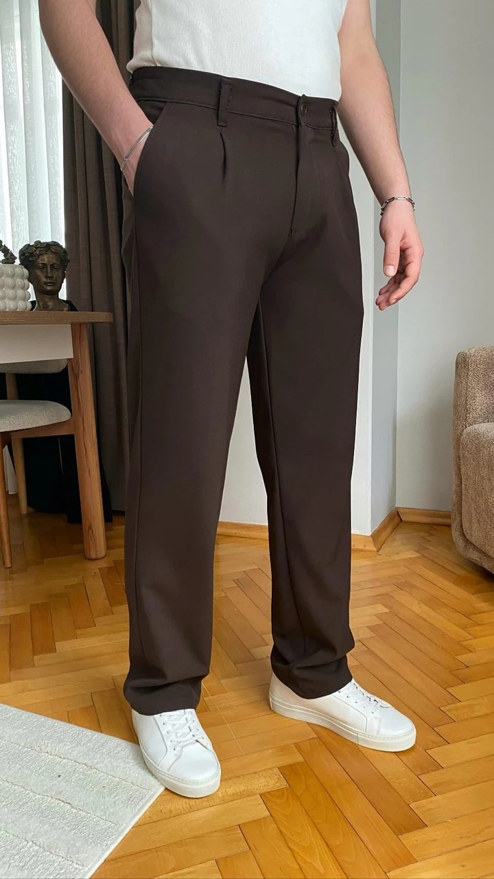 Pileli Baggy Kumaş Pantolon. - Kahverengi
