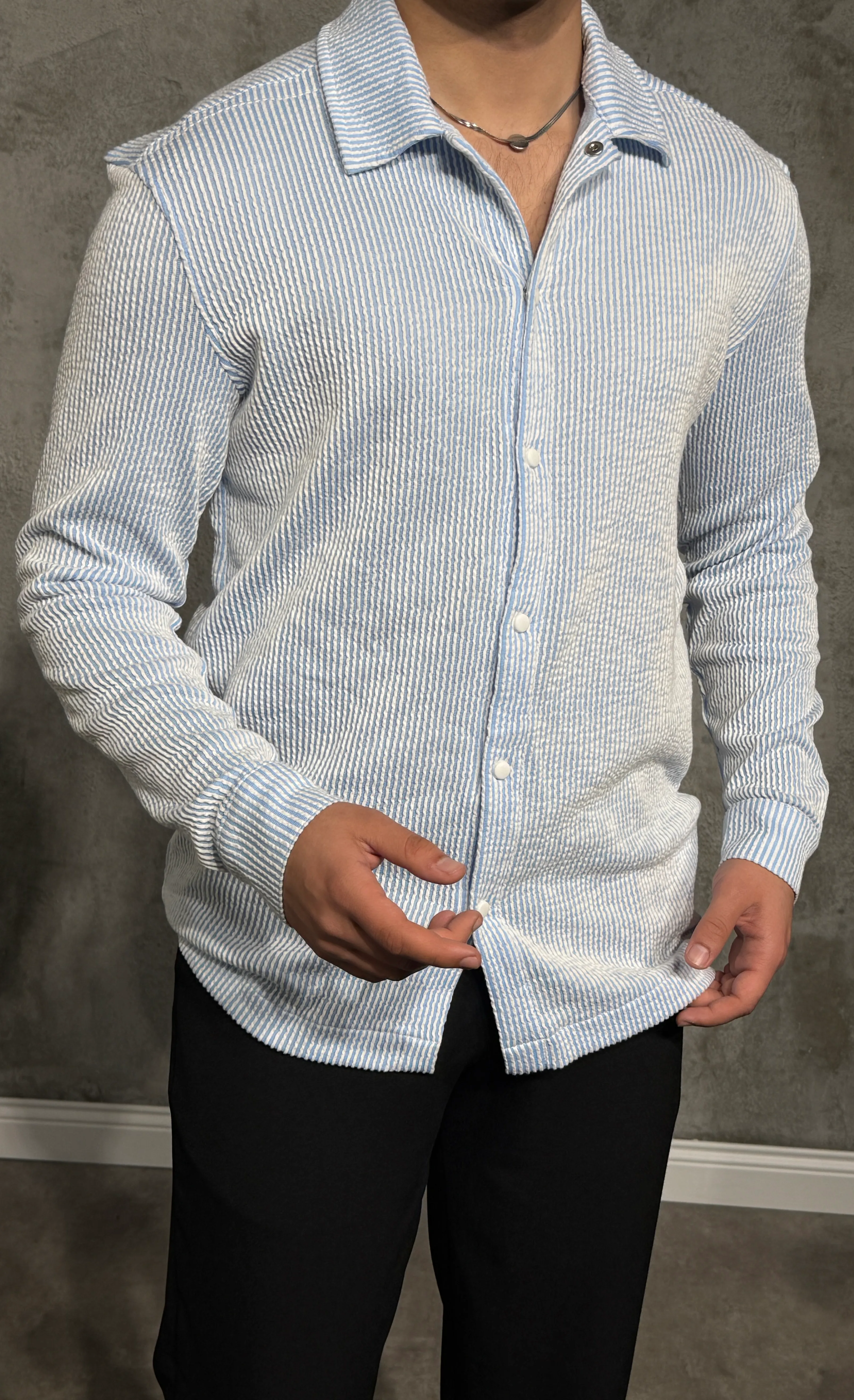 Erkek Fitilli Likralı Kadife Dokulu Kışlık Gömlek