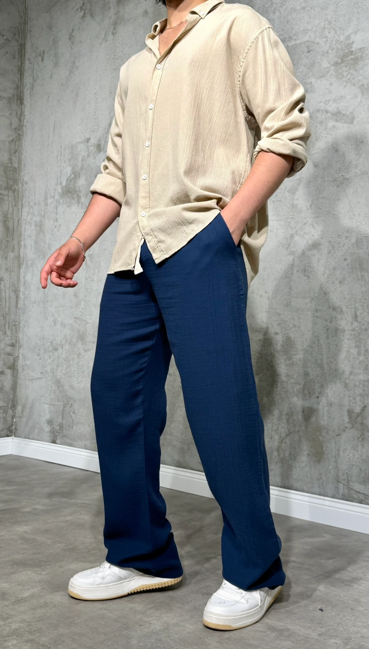 Erkek Oversize Krinkıl Keten Gömlek