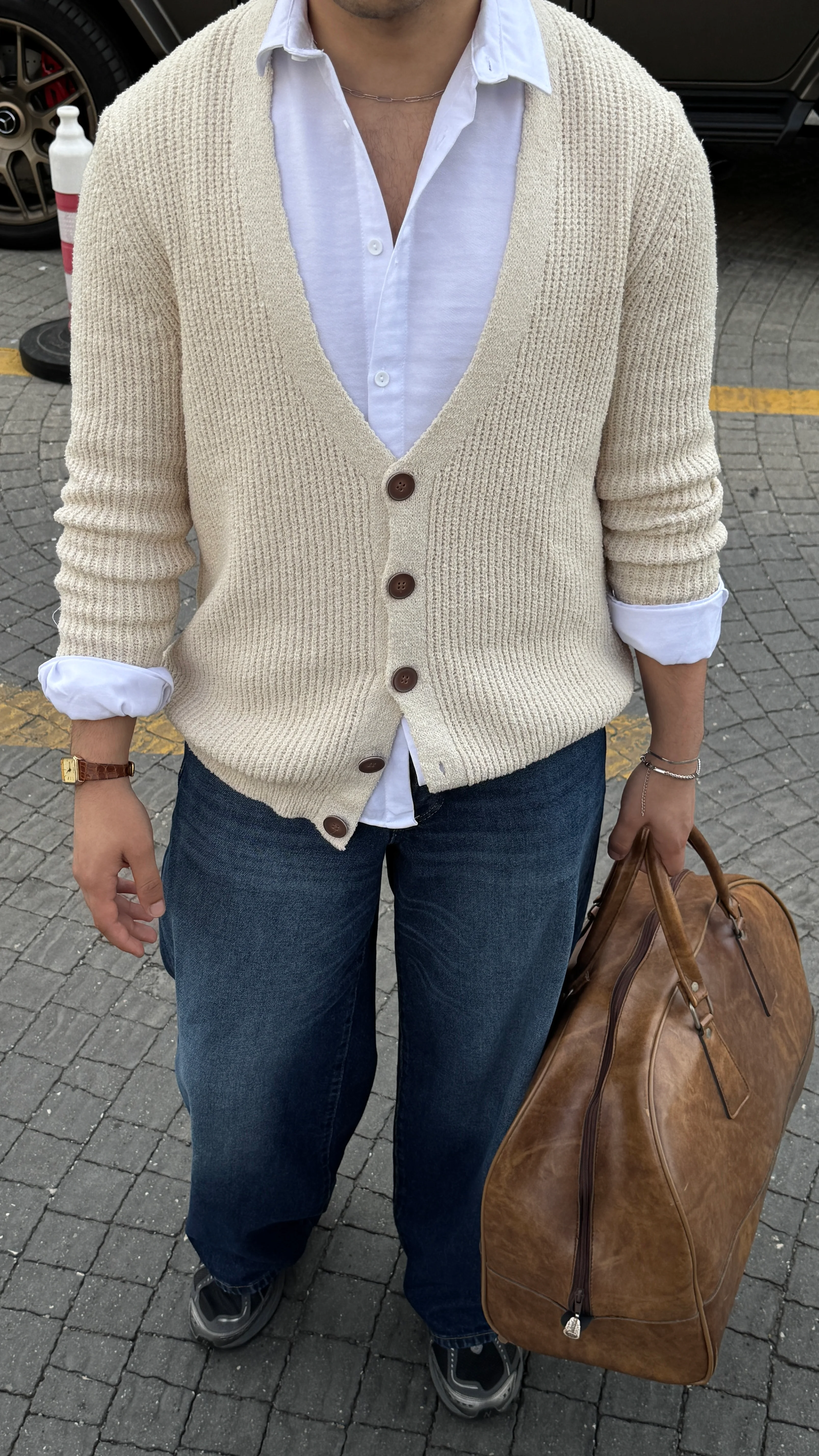 Erkek Premium Fit Kesim Düğmeli Hırka