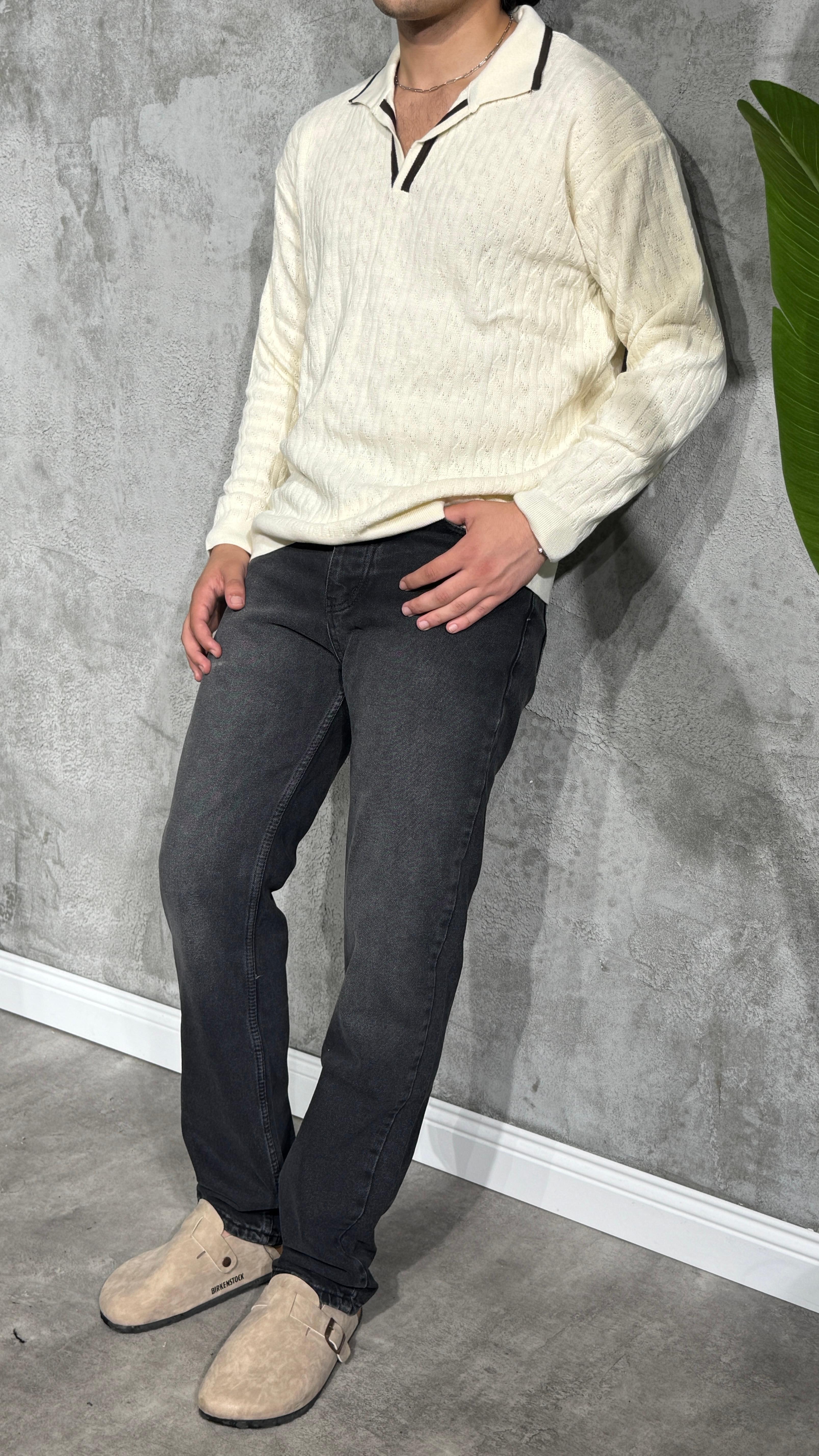 Erkek Slim Fit Yıkamalı Antrasit Kot Pantolon