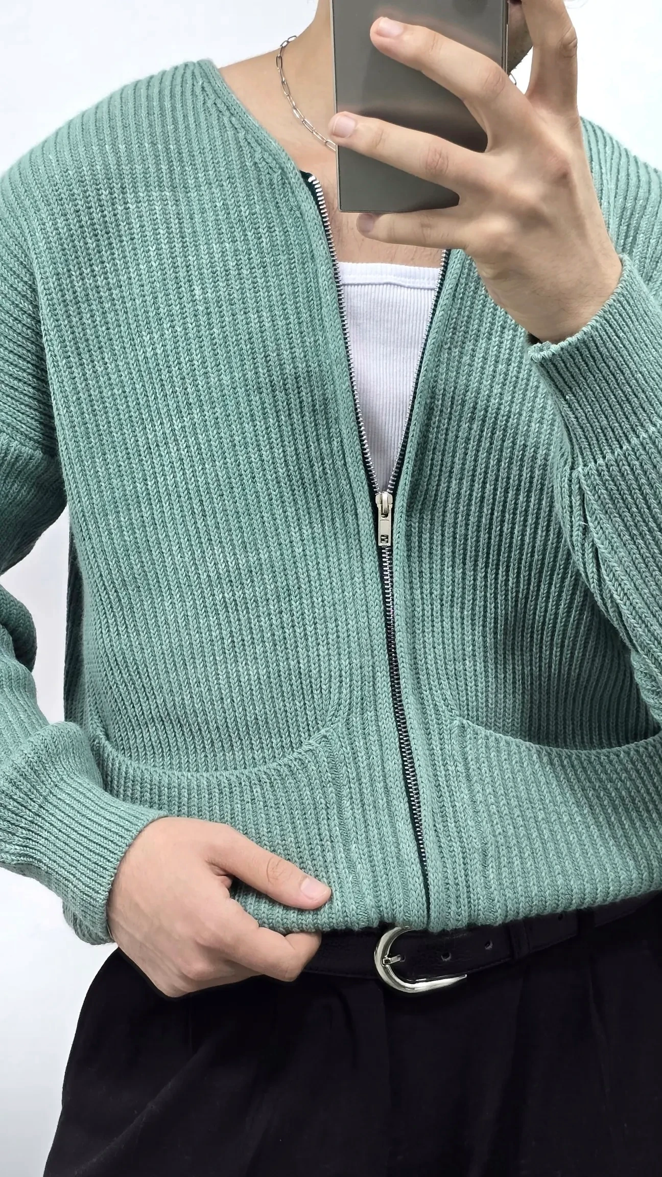 Erkek Old Money Fermuarlı Örgü Hırka Kazak