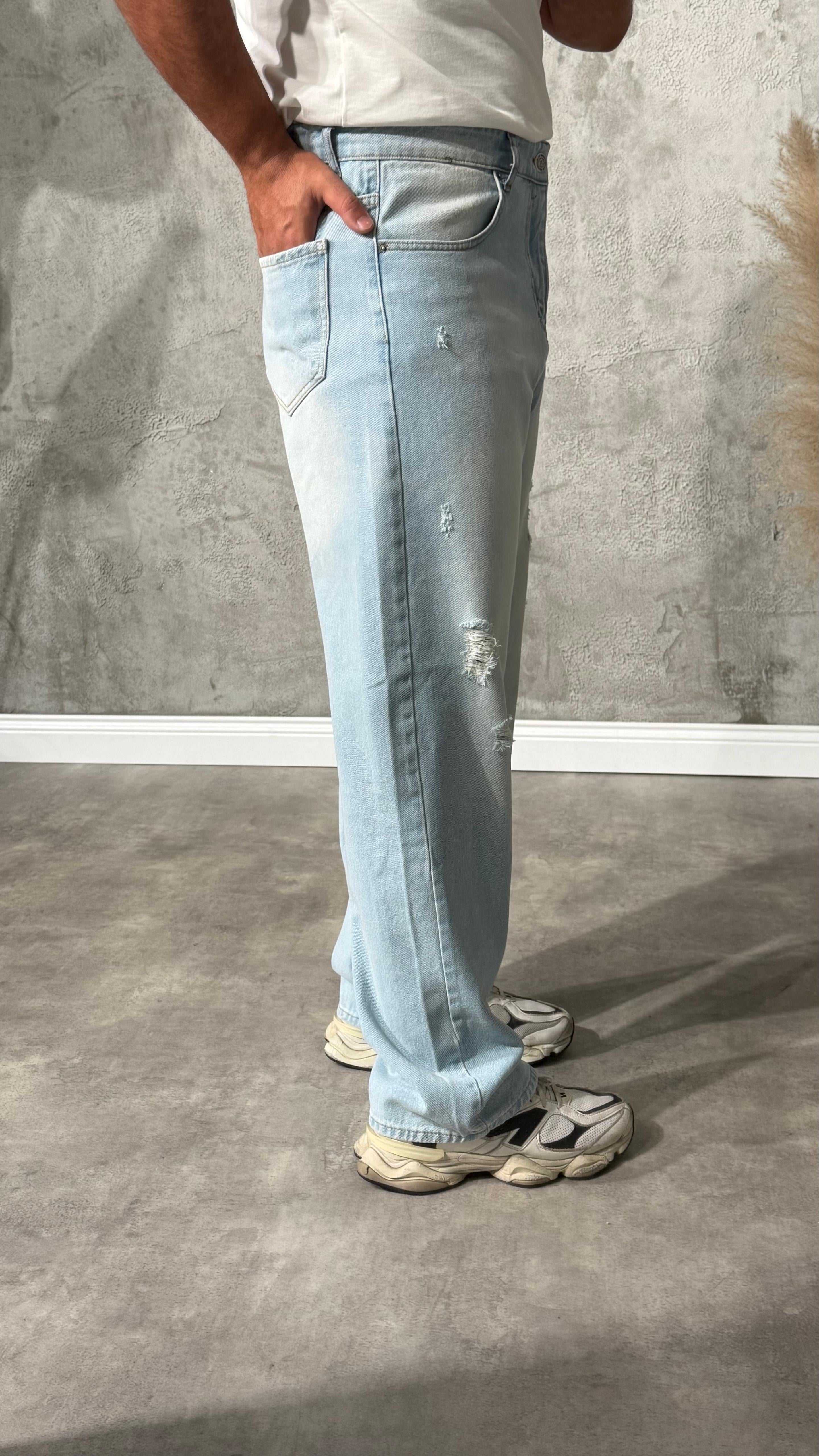 Erkek Yüksek Bel Buz  Kot Pantolon
