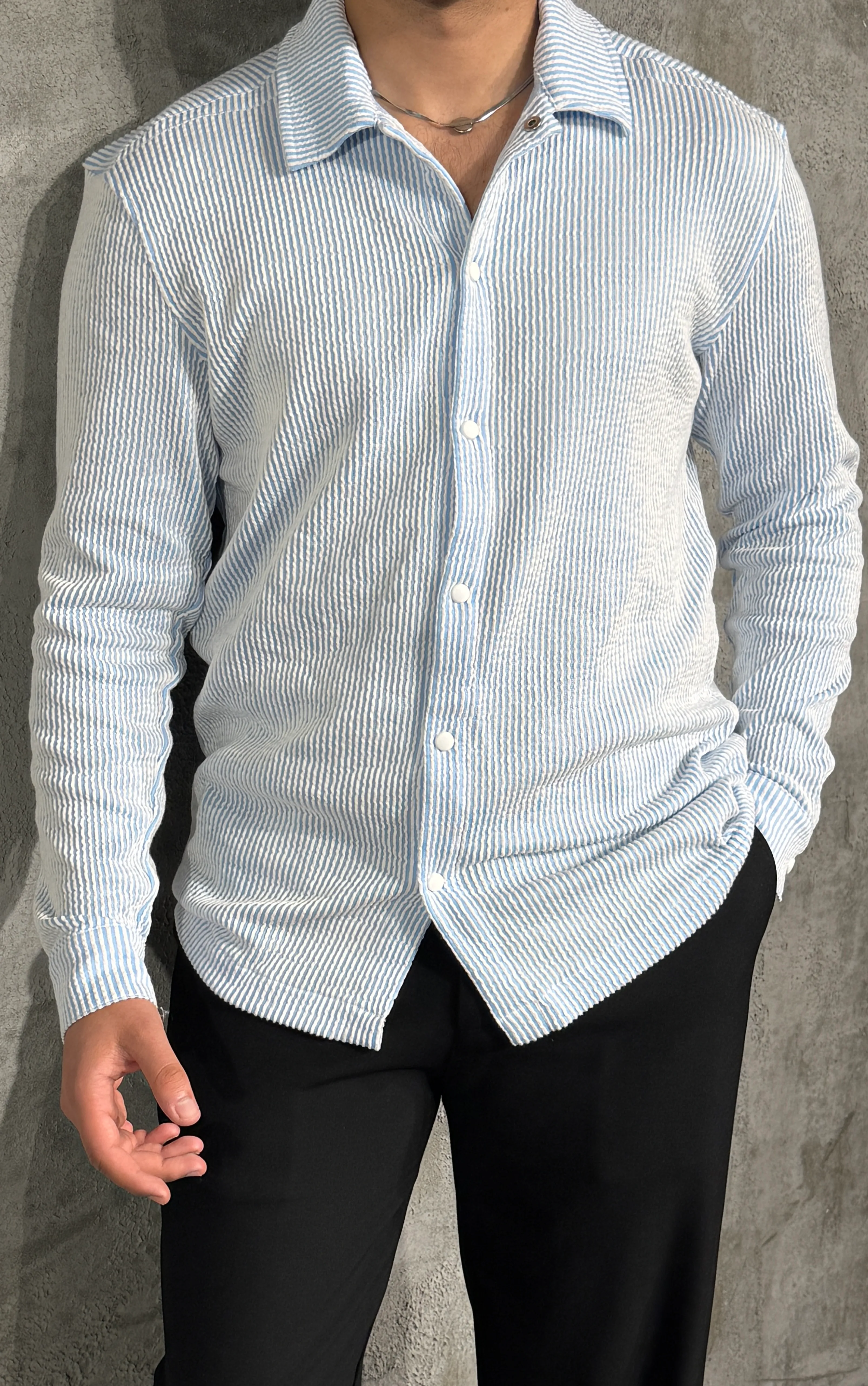 Erkek Fitilli Likralı Kadife Dokulu Kışlık Gömlek