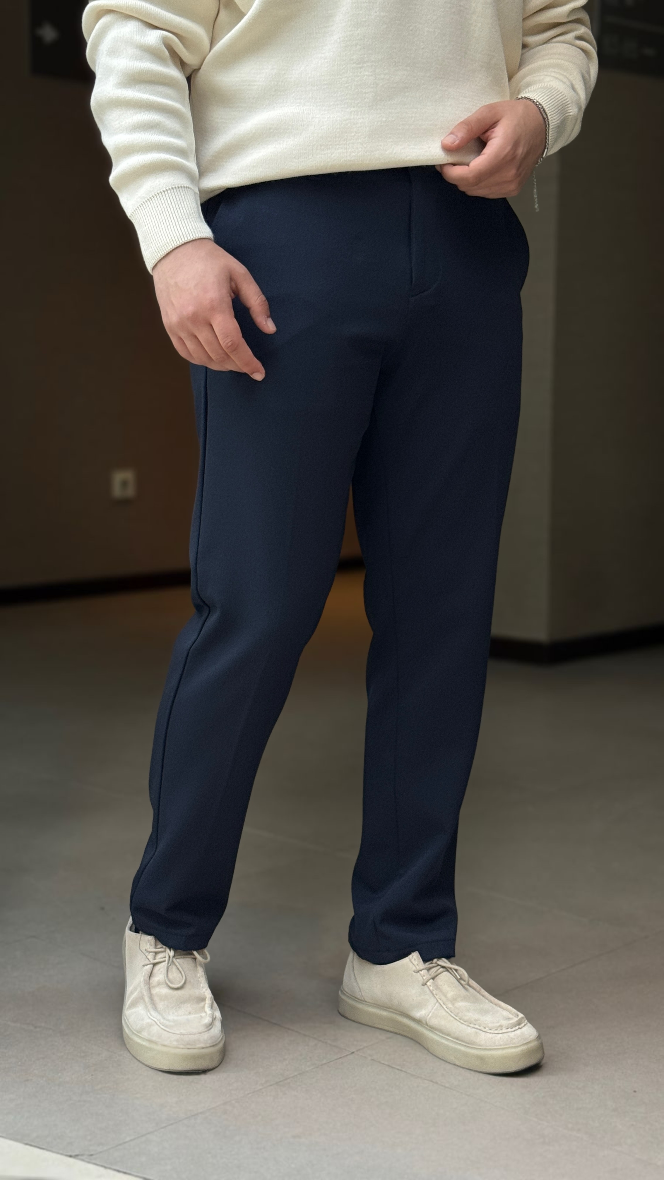 Erkek Tam Kalıp Slim Fit Kumaş Premium Pantolon - Lacivert