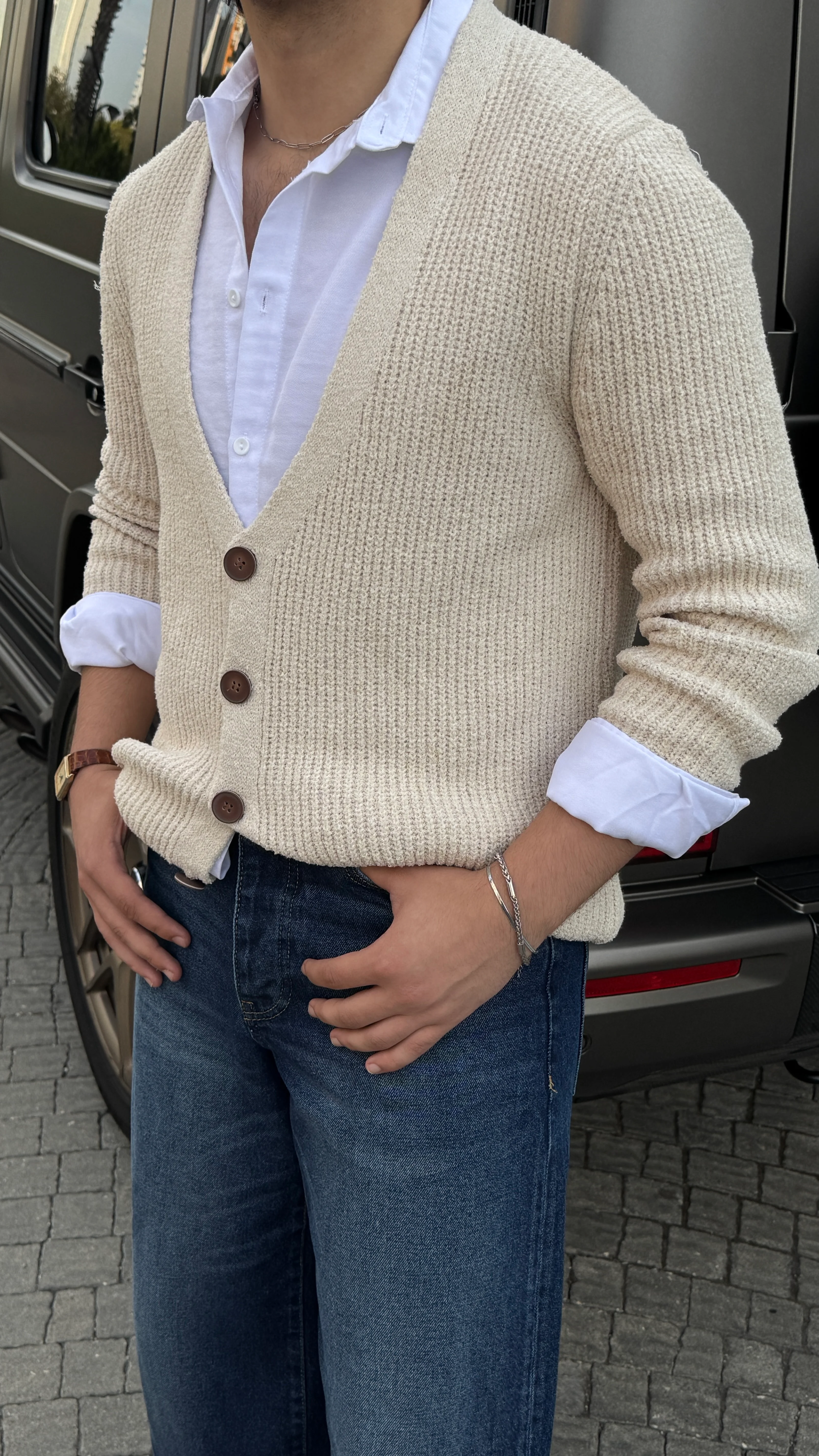 Erkek Premium Fit Kesim Düğmeli Hırka