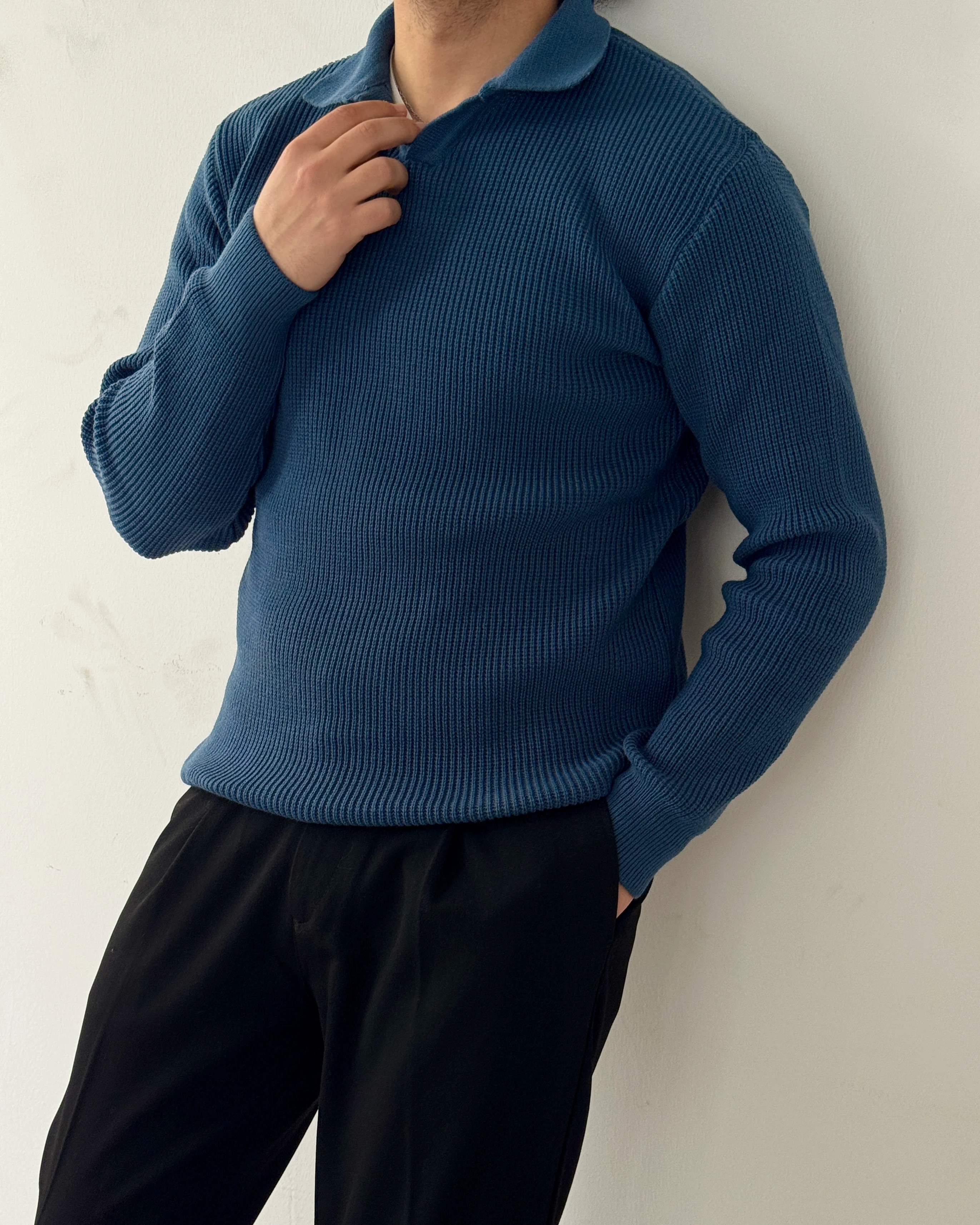 Erkek Regular Polo Yaka Kazak - Petrol Mavisi