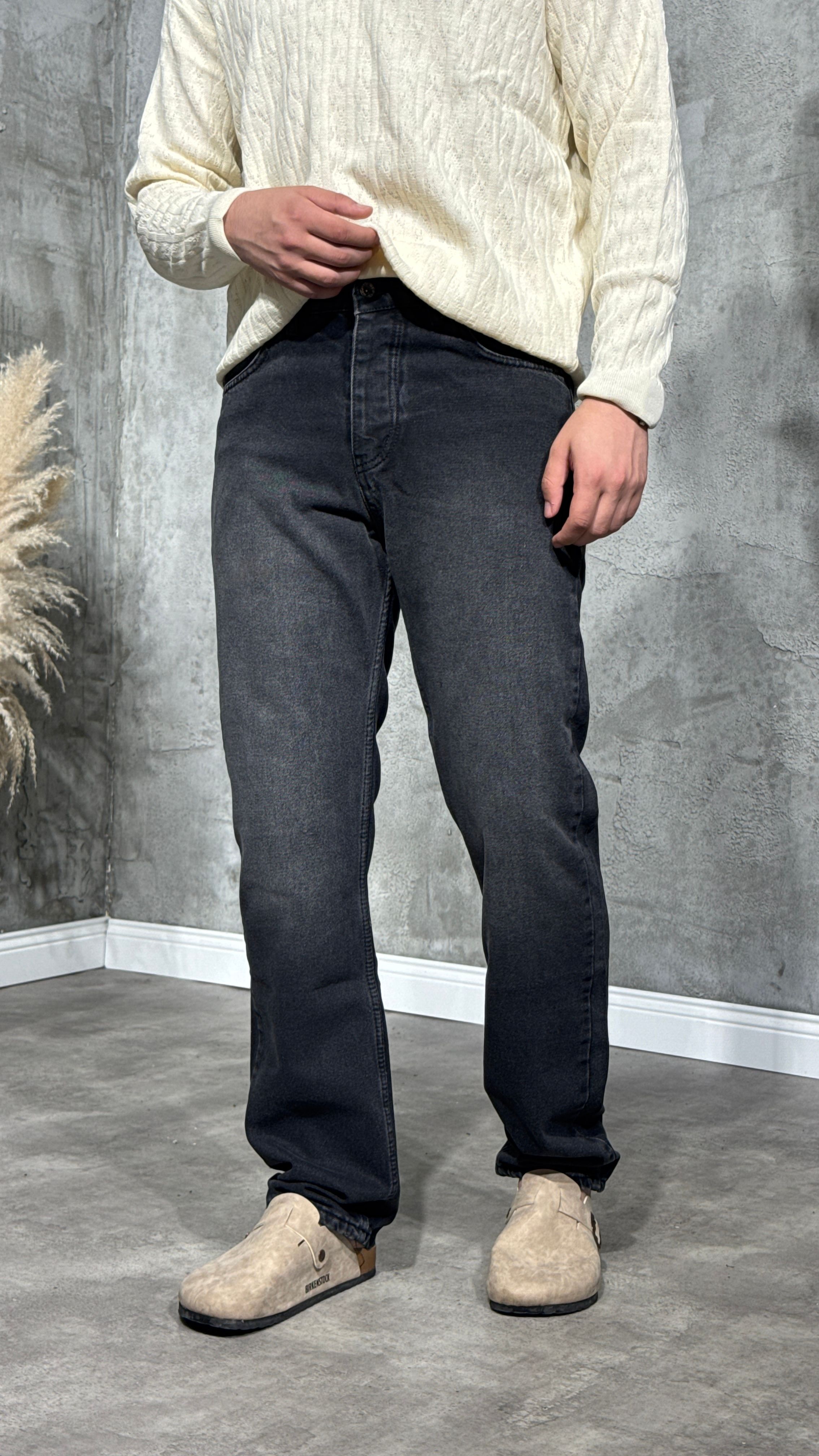 Erkek Slim Fit Yıkamalı Antrasit Kot Pantolon