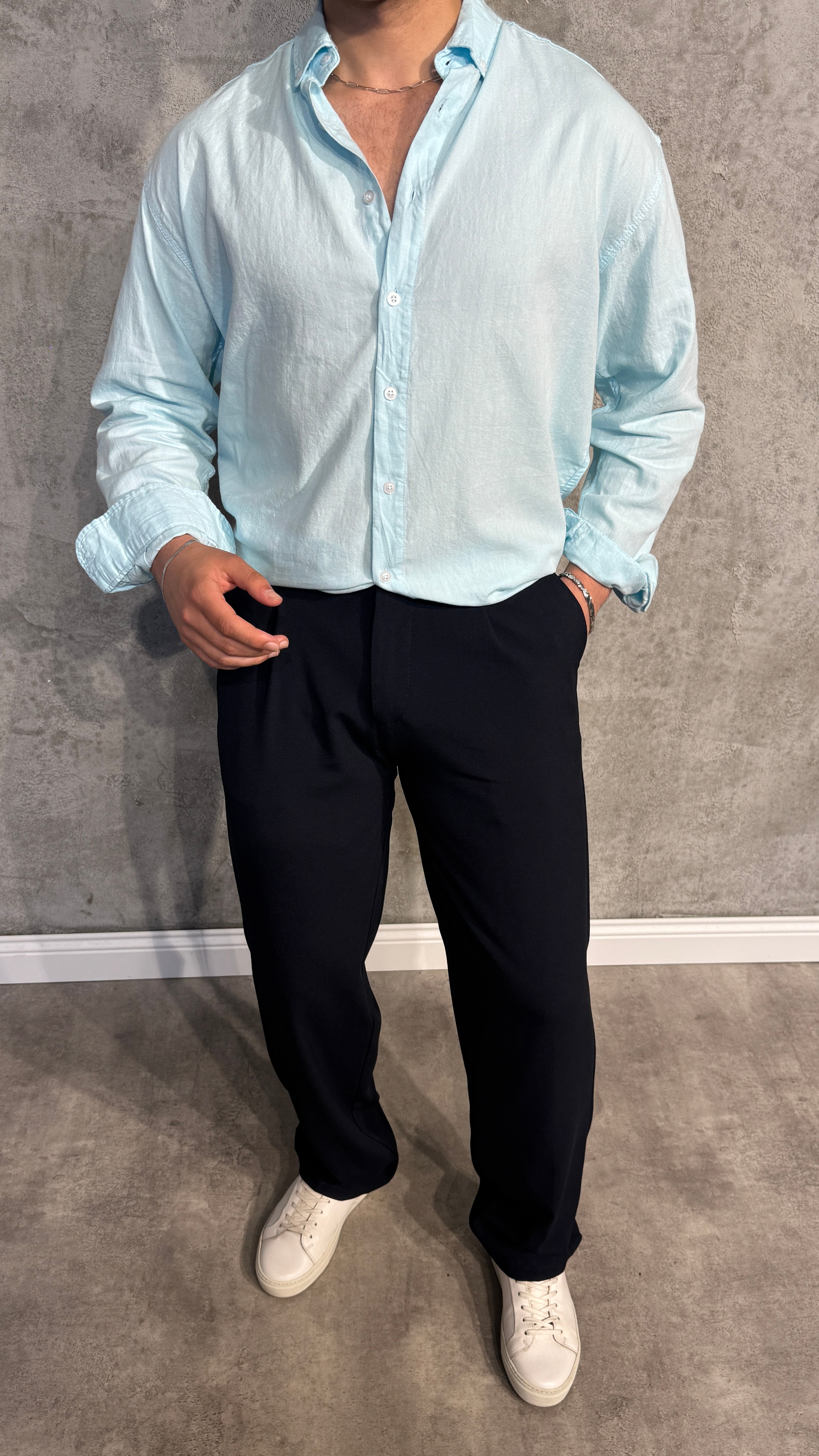 Oversize Oxford Kumaş Keten Gömlek