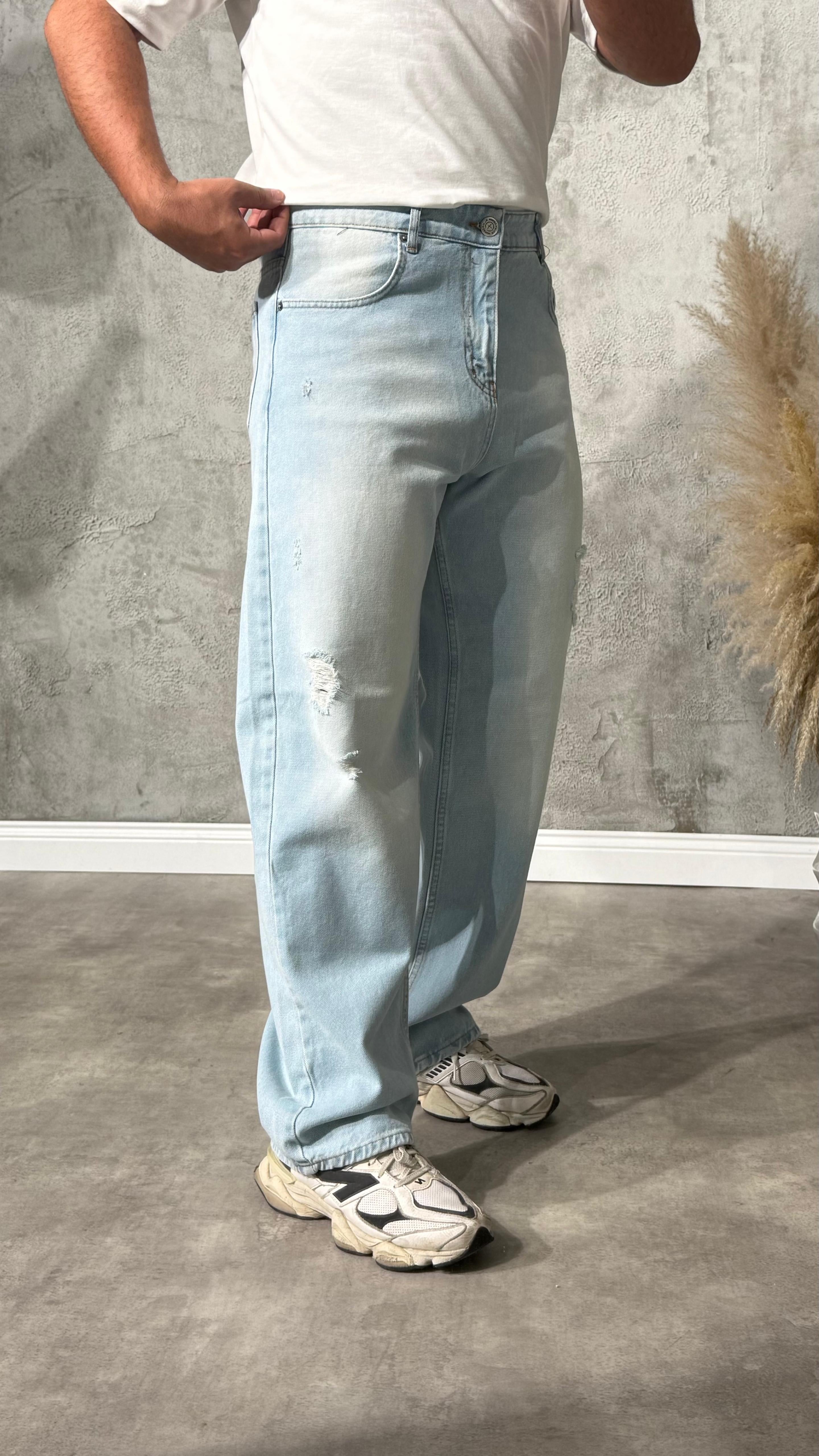 Erkek Yüksek Bel Buz  Kot Pantolon
