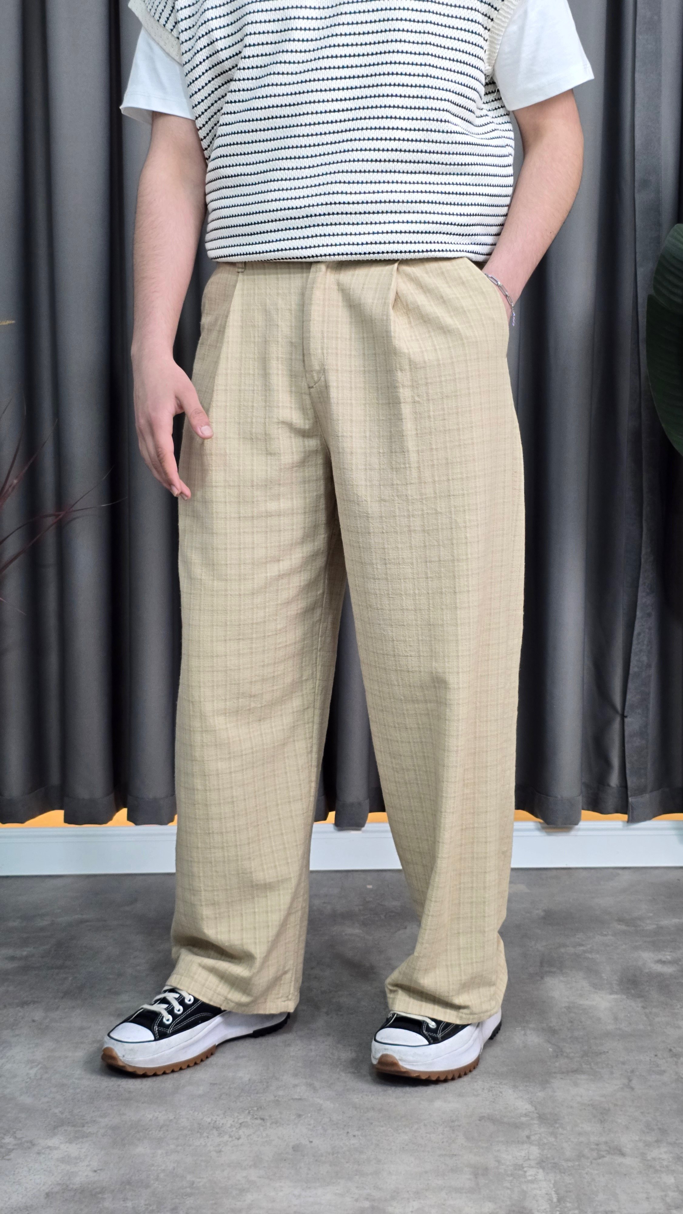 Premium Ekoseli Baggy Kumaş Pantolon