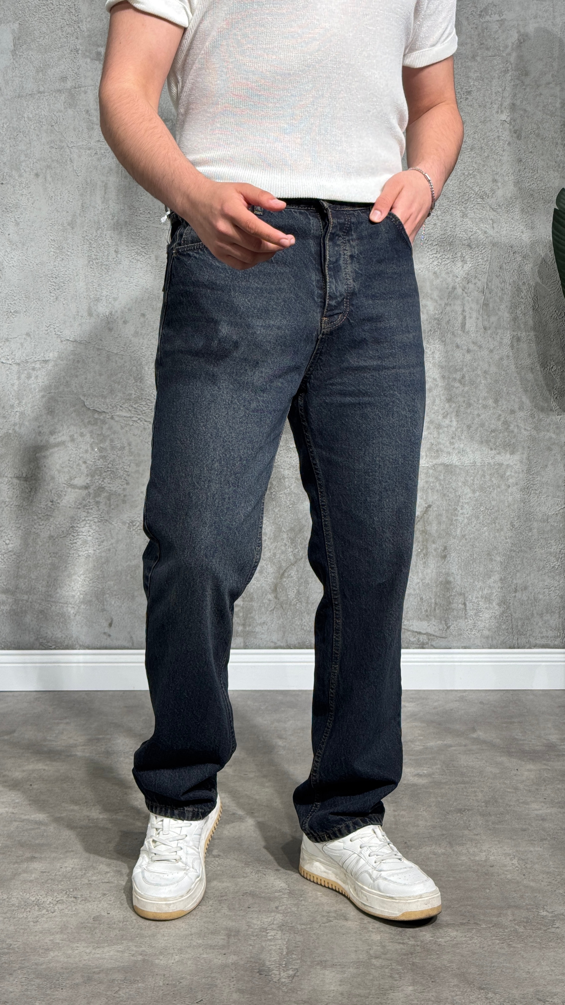 Erkek Yıkamalı Koyu İndigo Kot Pantolon 