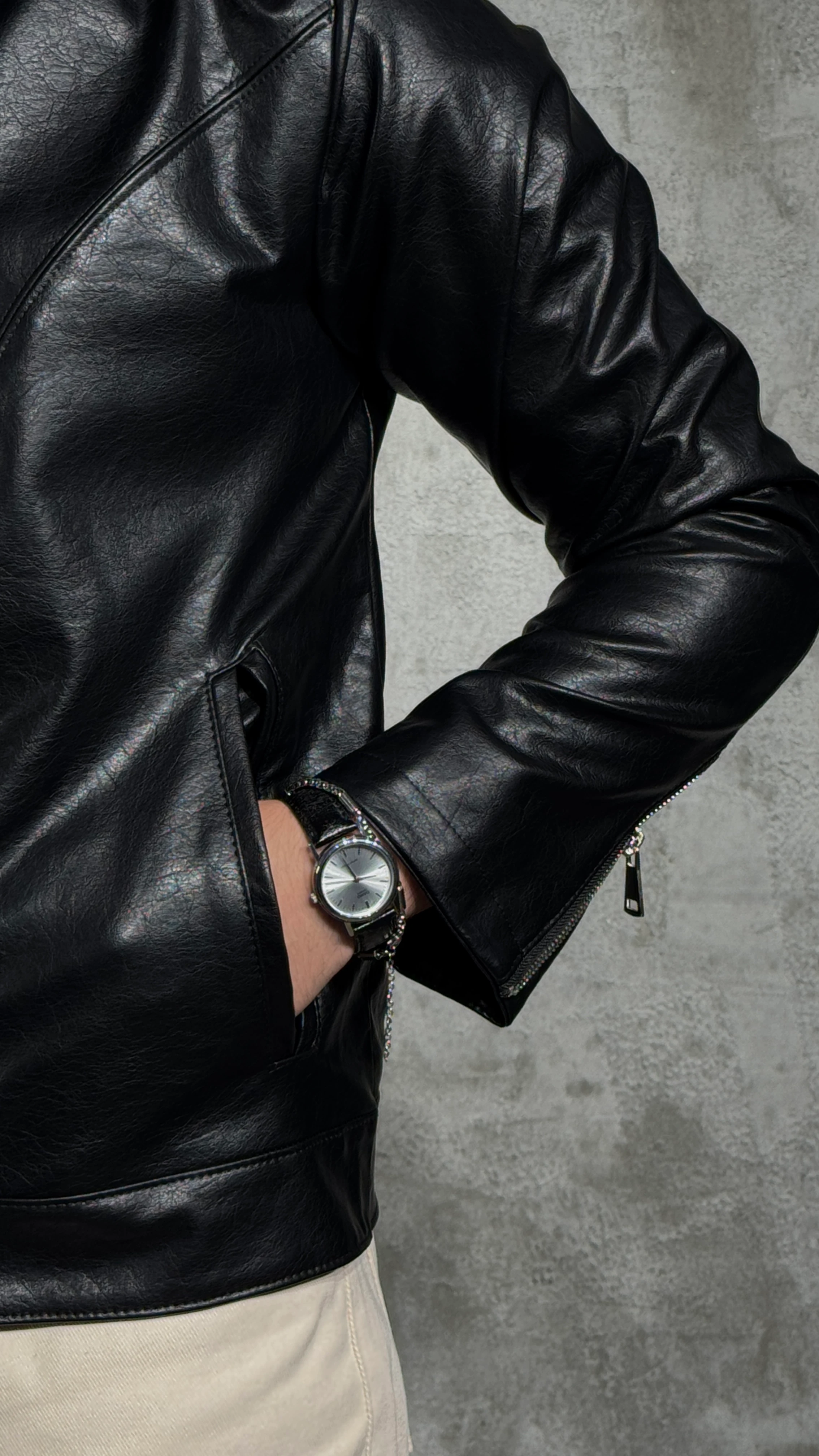 Erkek Siyah Spor Deri Ceket