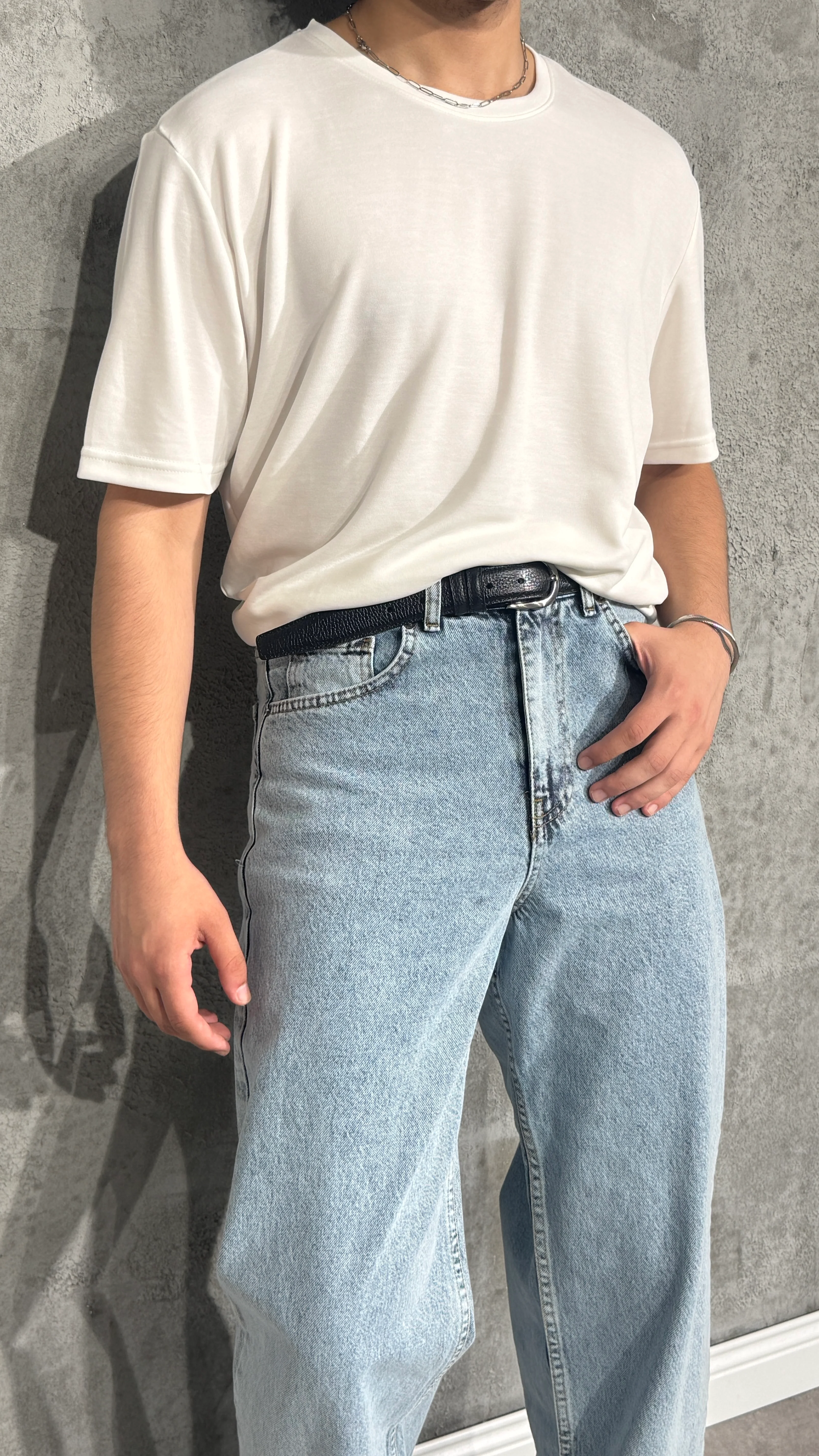 Erkek Yüksek Bel Baggy Kot Pantolon