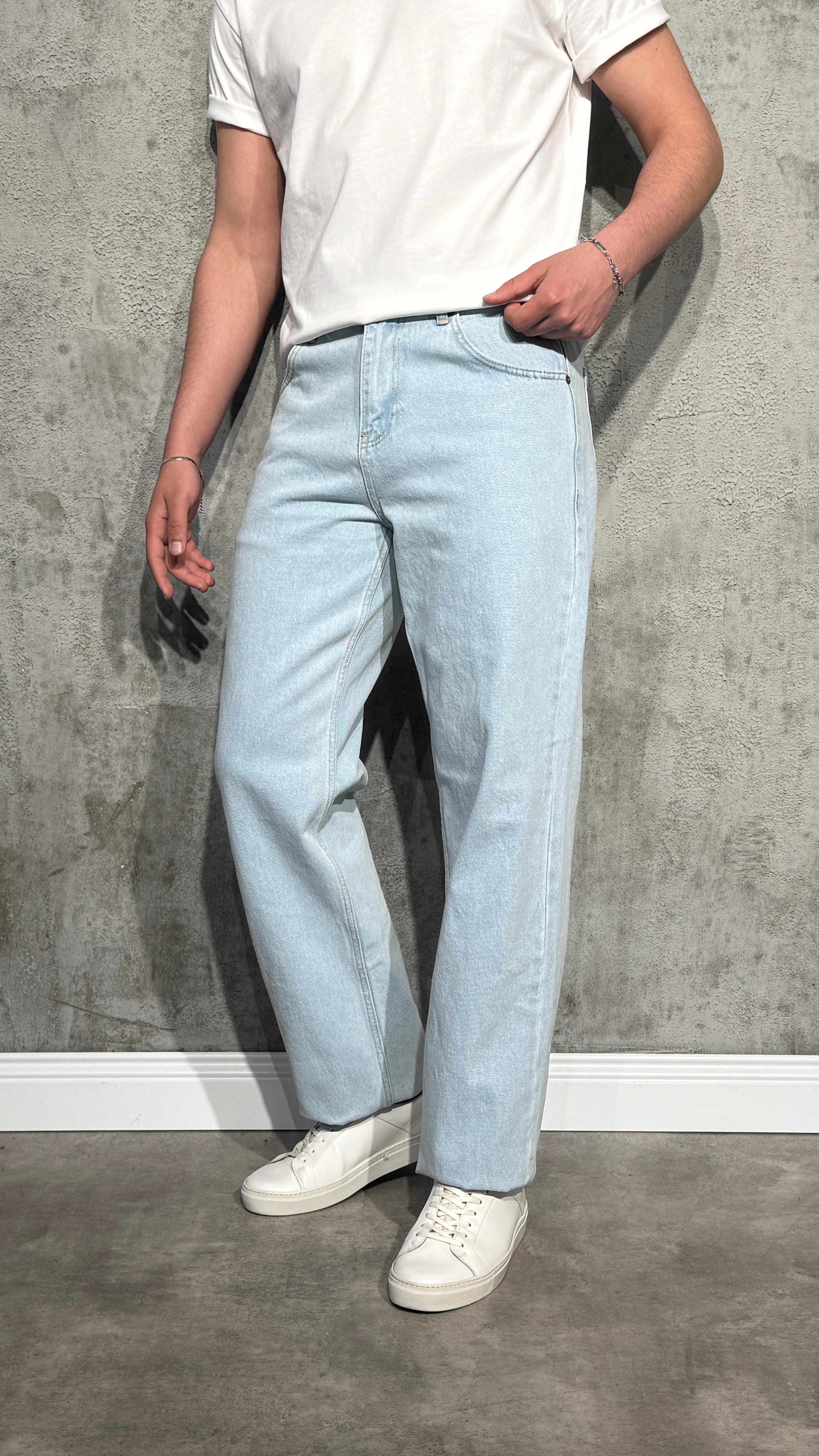Baggy Fit Kot Pantolon - Buz Mavi
