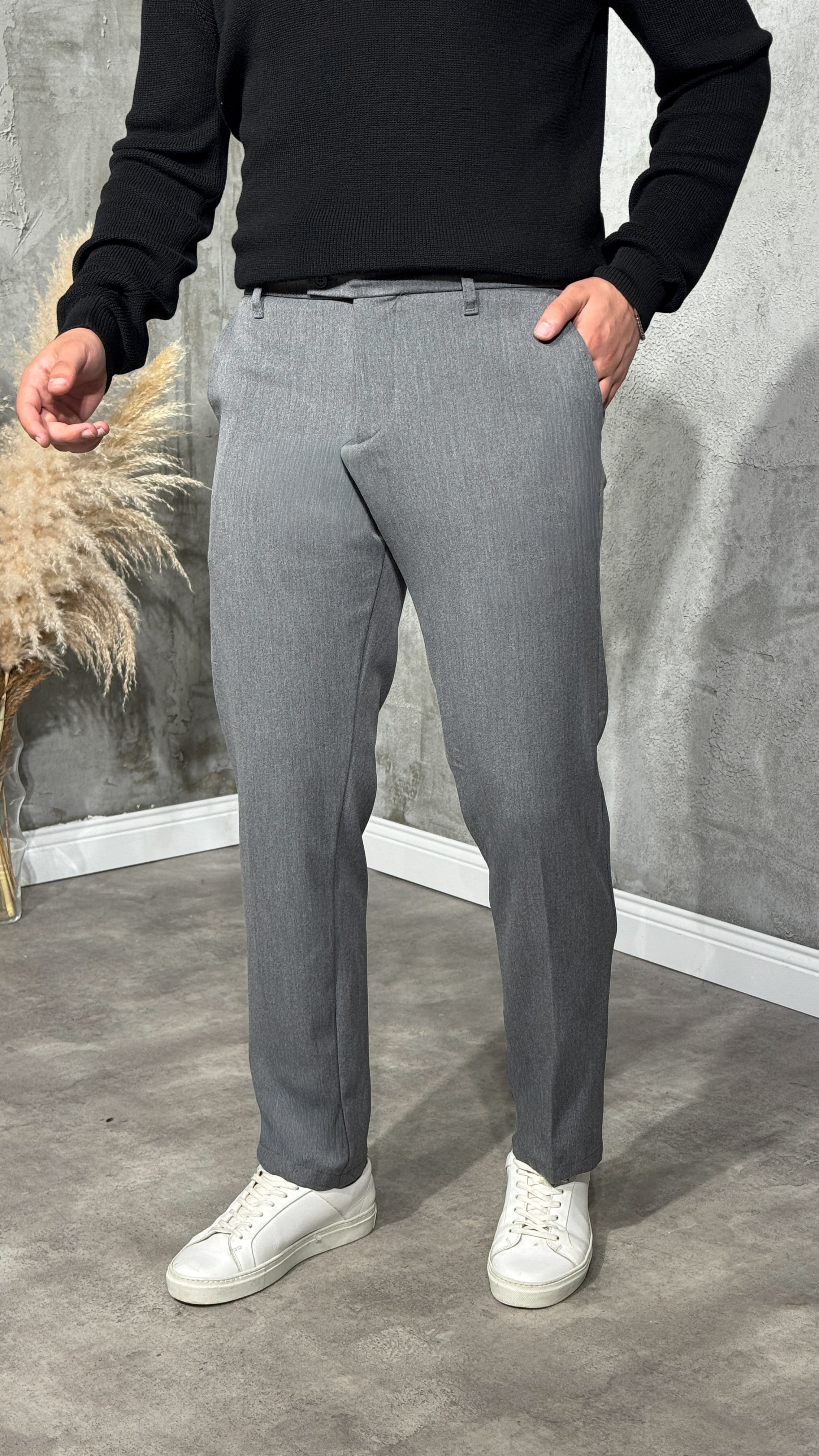Erkek Tam Kalıp Slim Fit Kumaş Premium Pantolon - Antrasit