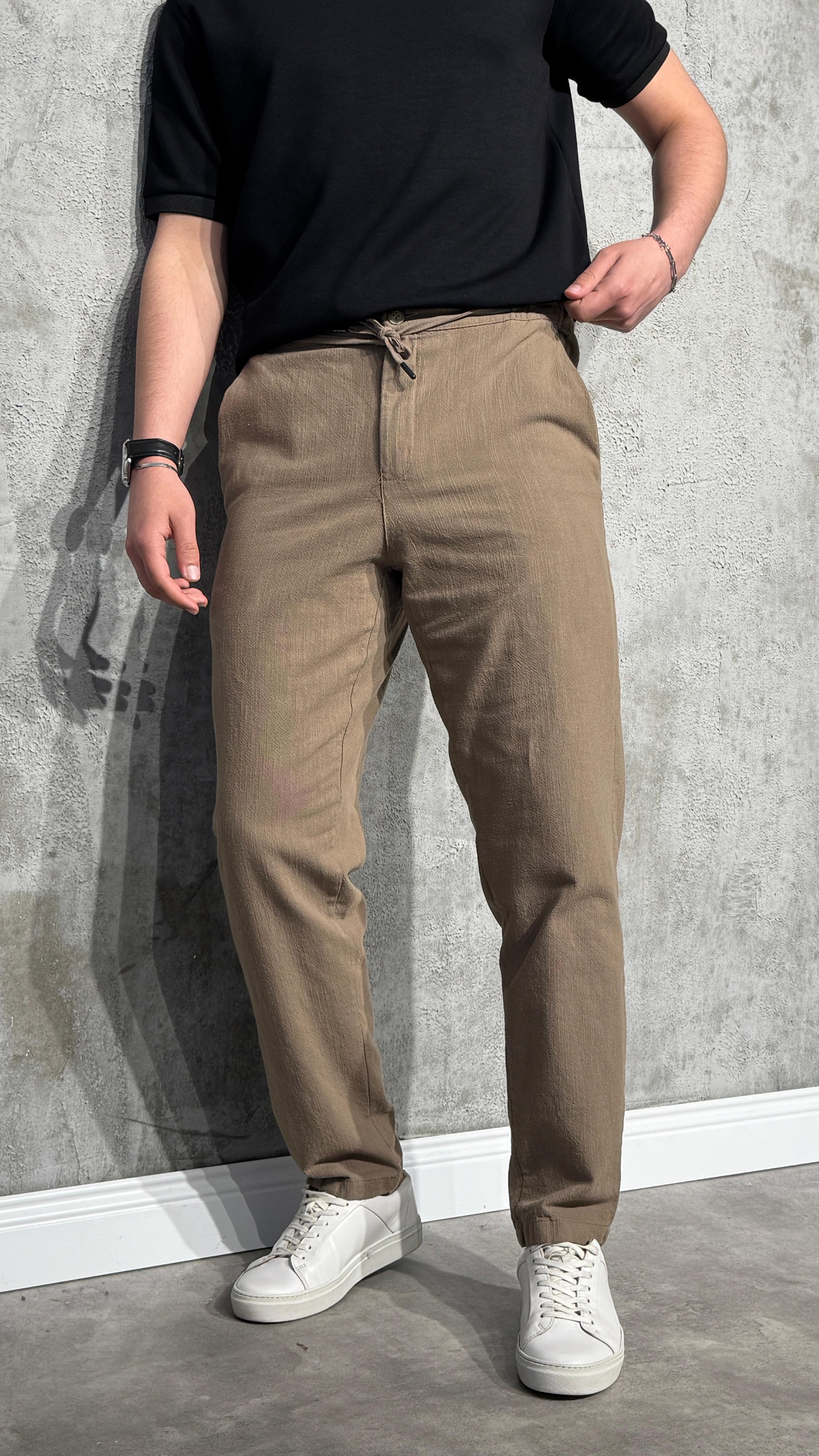 Keten Slim Pantolon - Taba