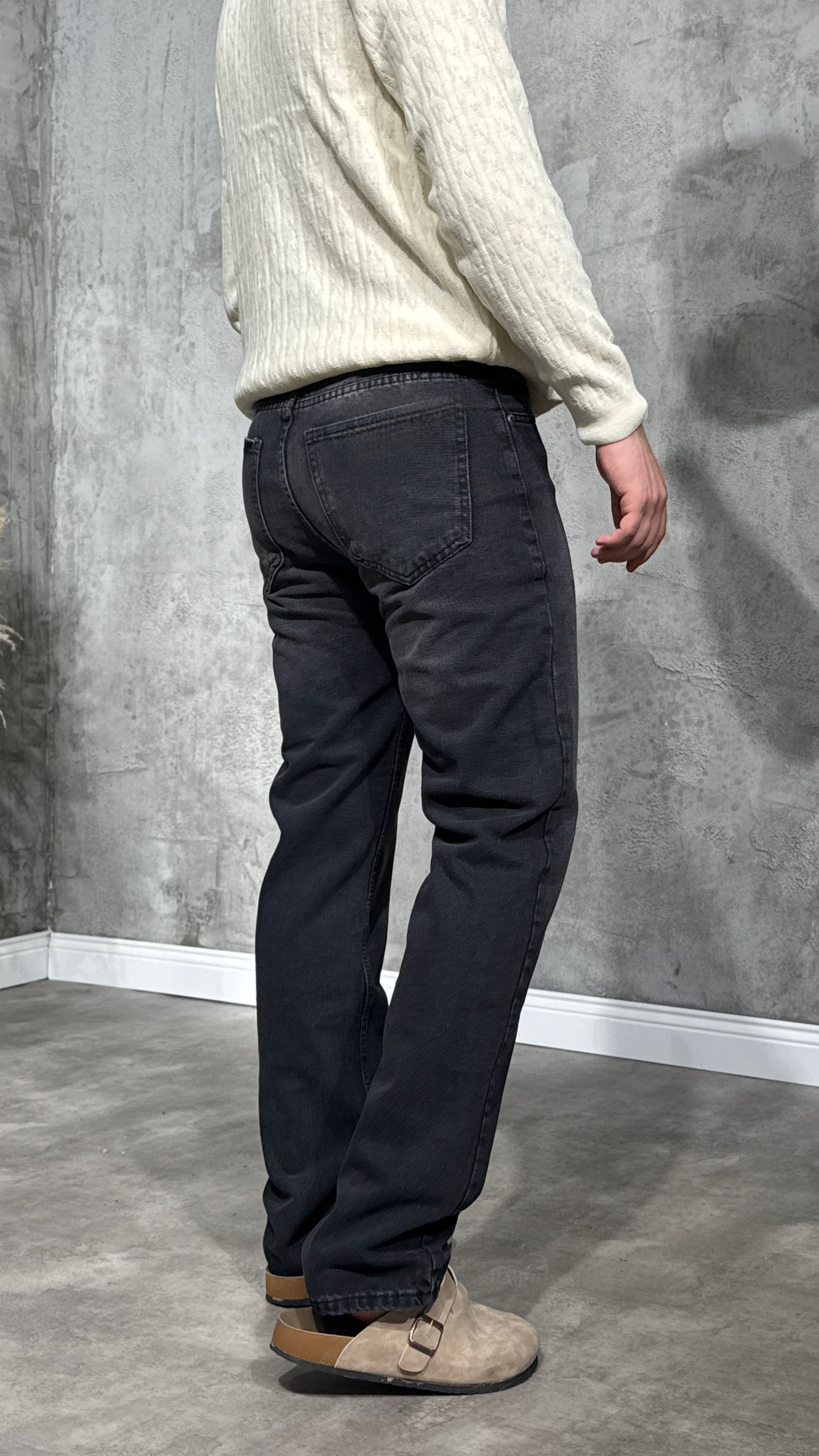 Erkek Slim Fit Yıkamalı Antrasit Kot Pantolon