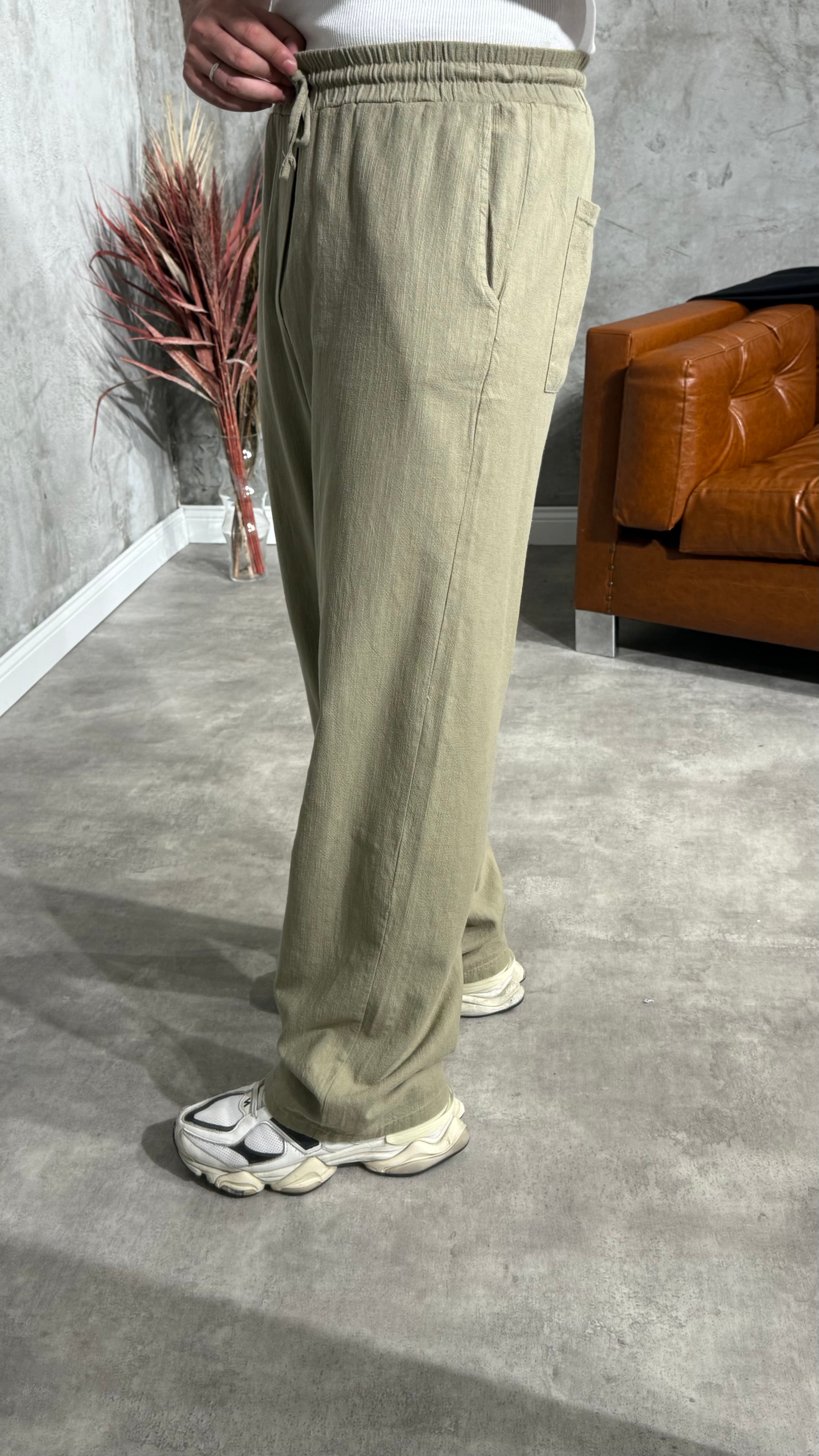 Erkek Premium Baggy Bol Keten Pantolon