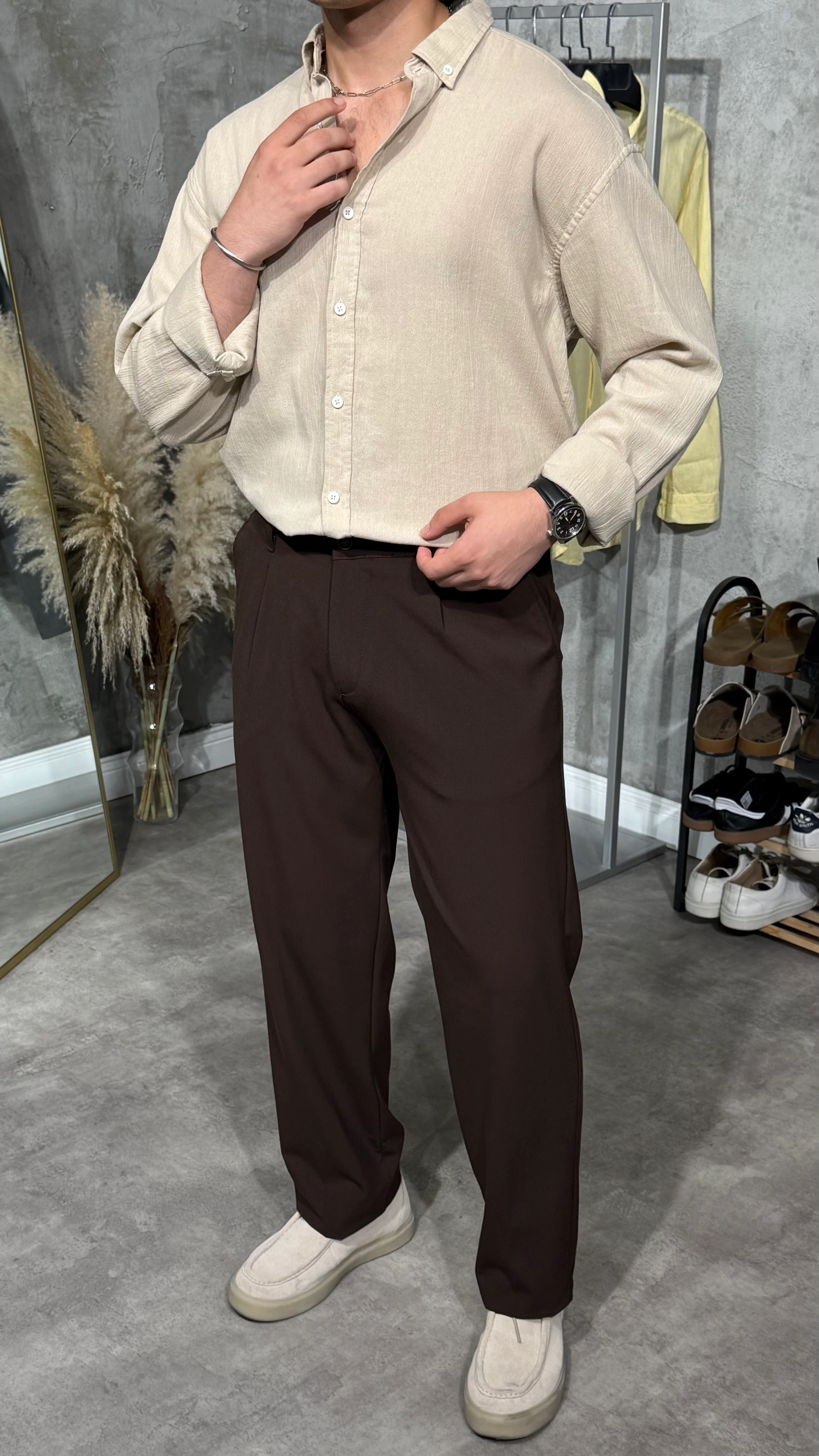 Erkek Oversize Krinkıl Keten Gömlek